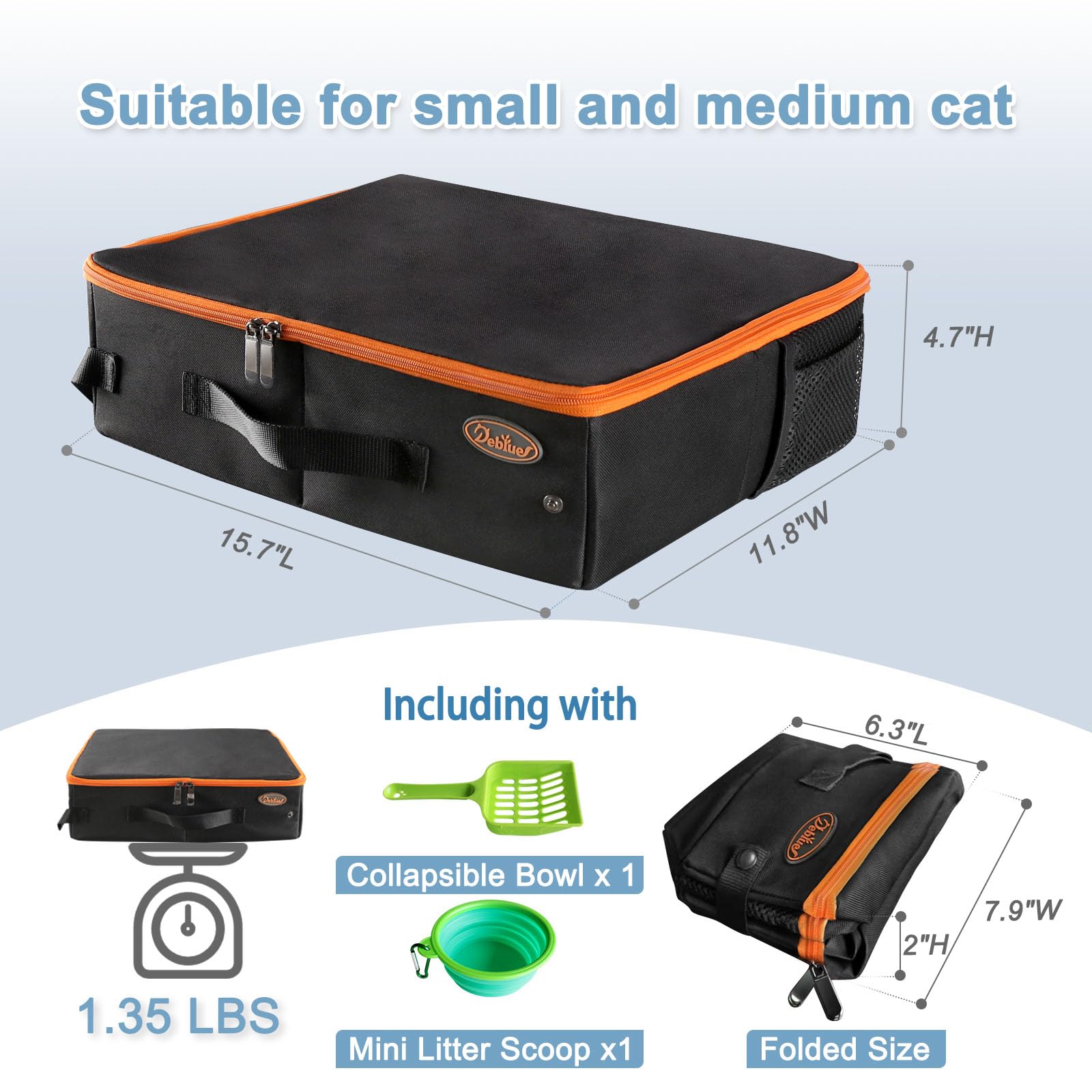 Deblue Portable Cat Travel Litter Box With Lid, Leak-Proof And Water-Proof, Lightweight Cat Litter Box For Car, Road Trip, Hotel, Airplane, And Outdoor-Black