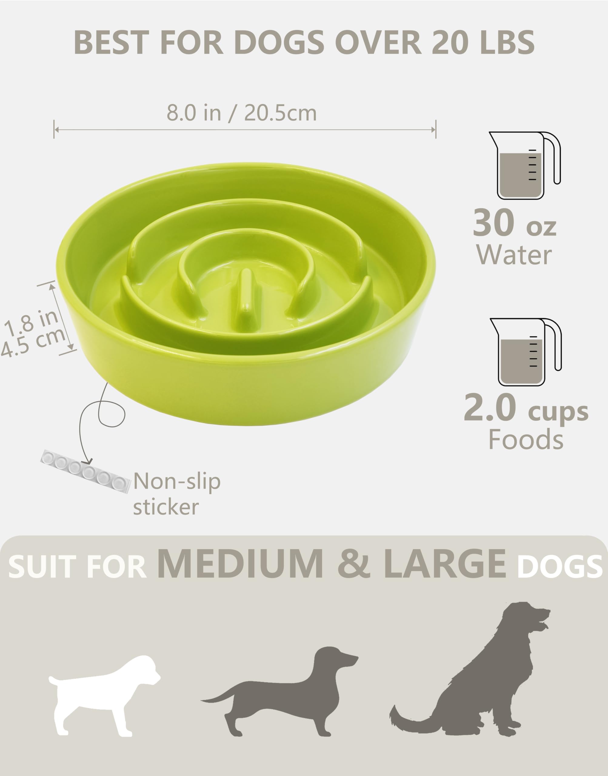 Mopang Ceramic Slow Feeder Dog Bowls, 2.0 Cups Slow Feeder For Medium And Large Dogs, Puzzle Maze Bowl To Slow Down Eating, 30Oz