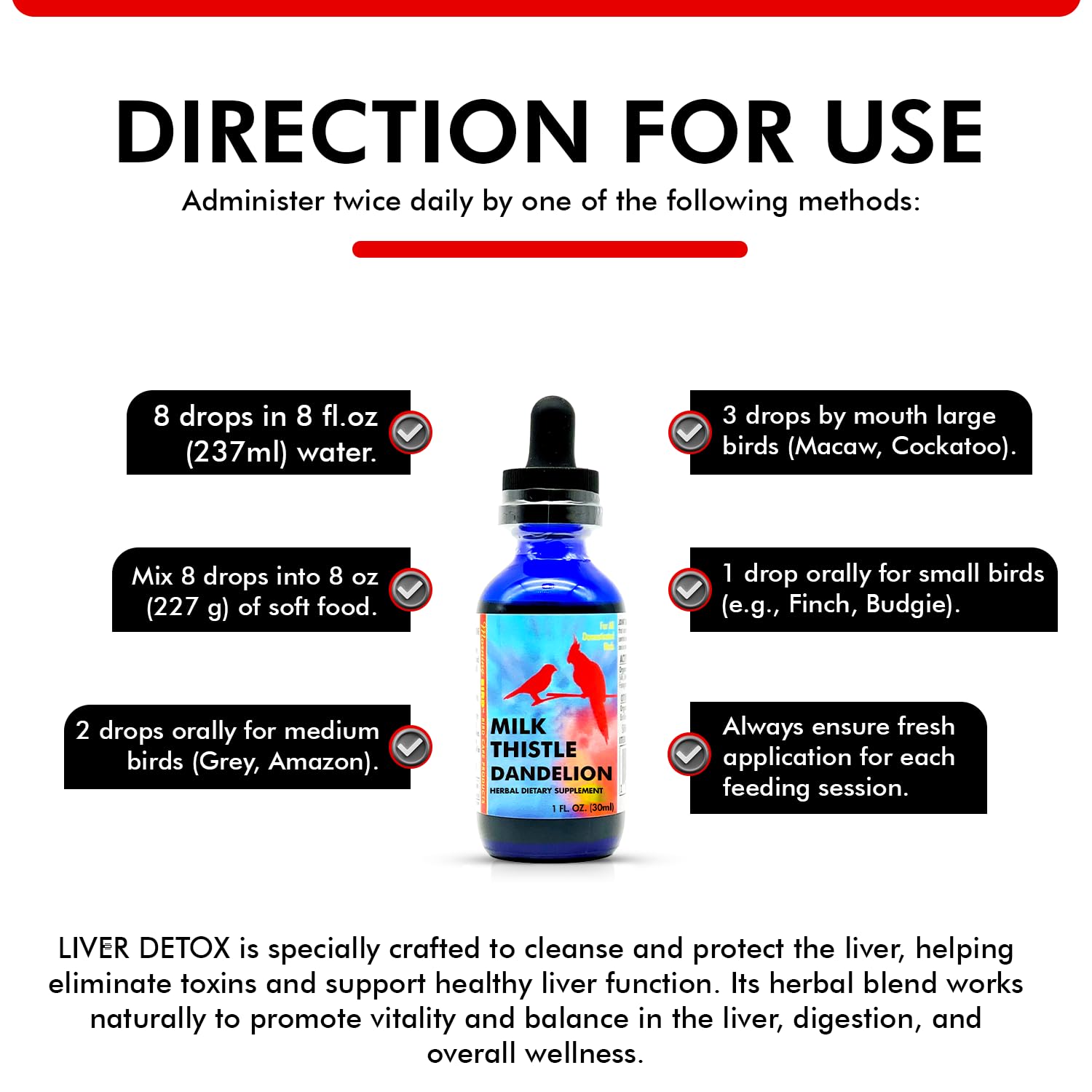 Morning Bird Milk Thistle & Dandelion Extract - Organic Bird Supplement for Optimal Health - Support Liver Heath & Promotes Deto