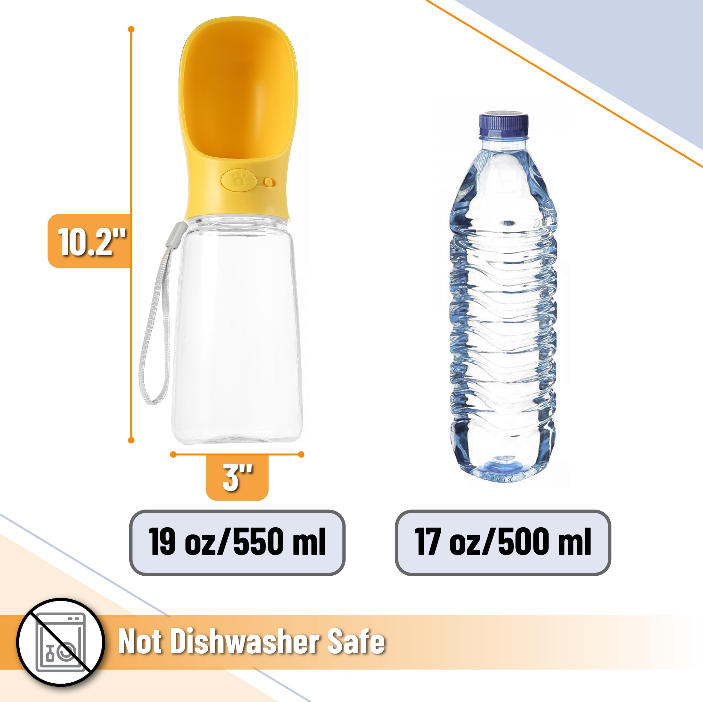 Mr. Pen- Dog Water Bottle, 19oz, Large, Yellow, Portable Dog Water Bottle Dispenser, Dog Travel Water Bottle, Travel Dog Water B