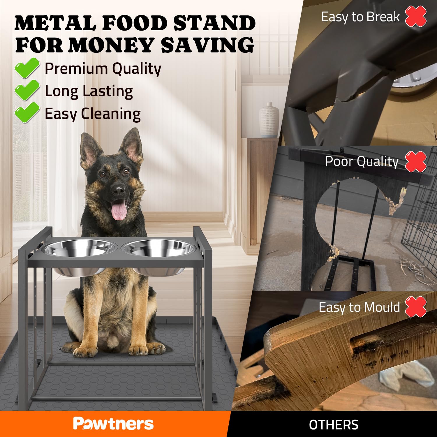 Elevated Bowls For Medium Breed: 4 Height Adjustable Raised Bowl With Metal Stand, Feeder Station With 2 Stainless Steel Bowls F
