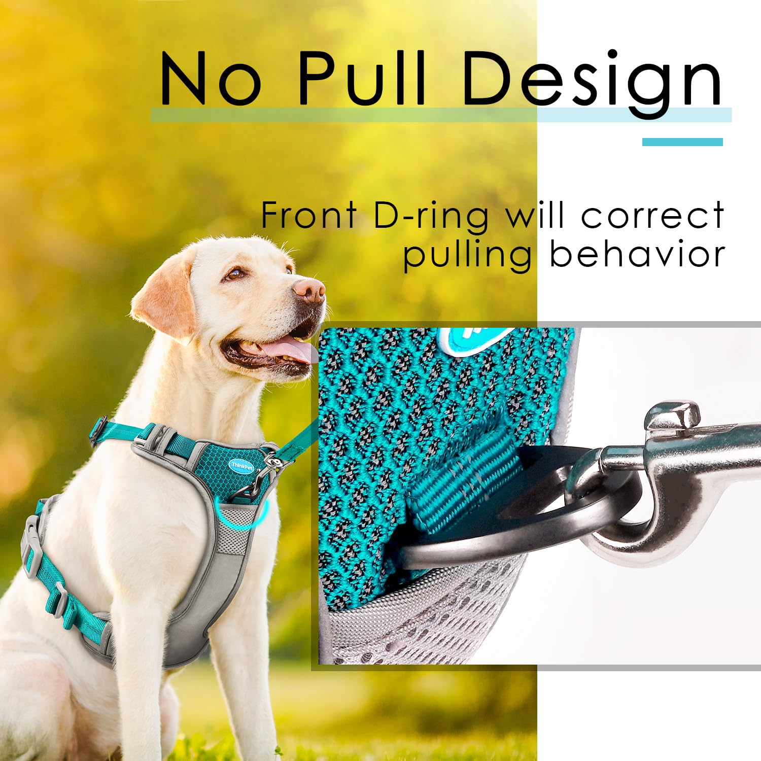 Thinkpet No Pull Harness Breathable Sport Harness With Handle-Dog Harnesses Reflective Adjustable For Medium Large Dogs,Back/Front Clip For Easy Control