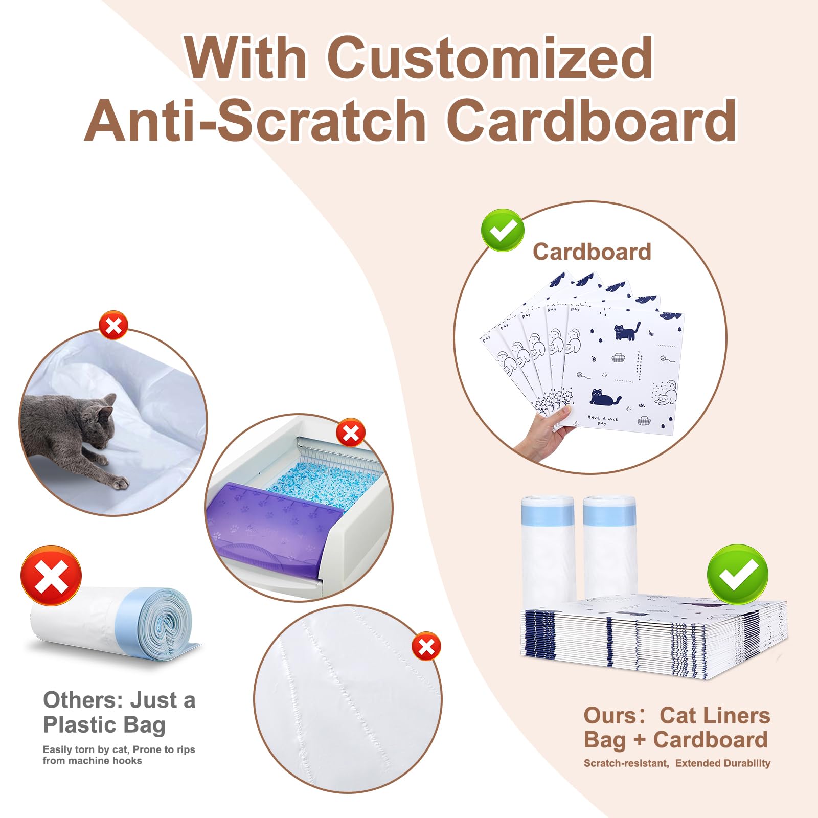 24 Pack Litter Box Liners Compatible with Safe Pets Scoopfree Cat Litter Box Tray Refill, Large Cat Waste Poop Bags with Anti-sc