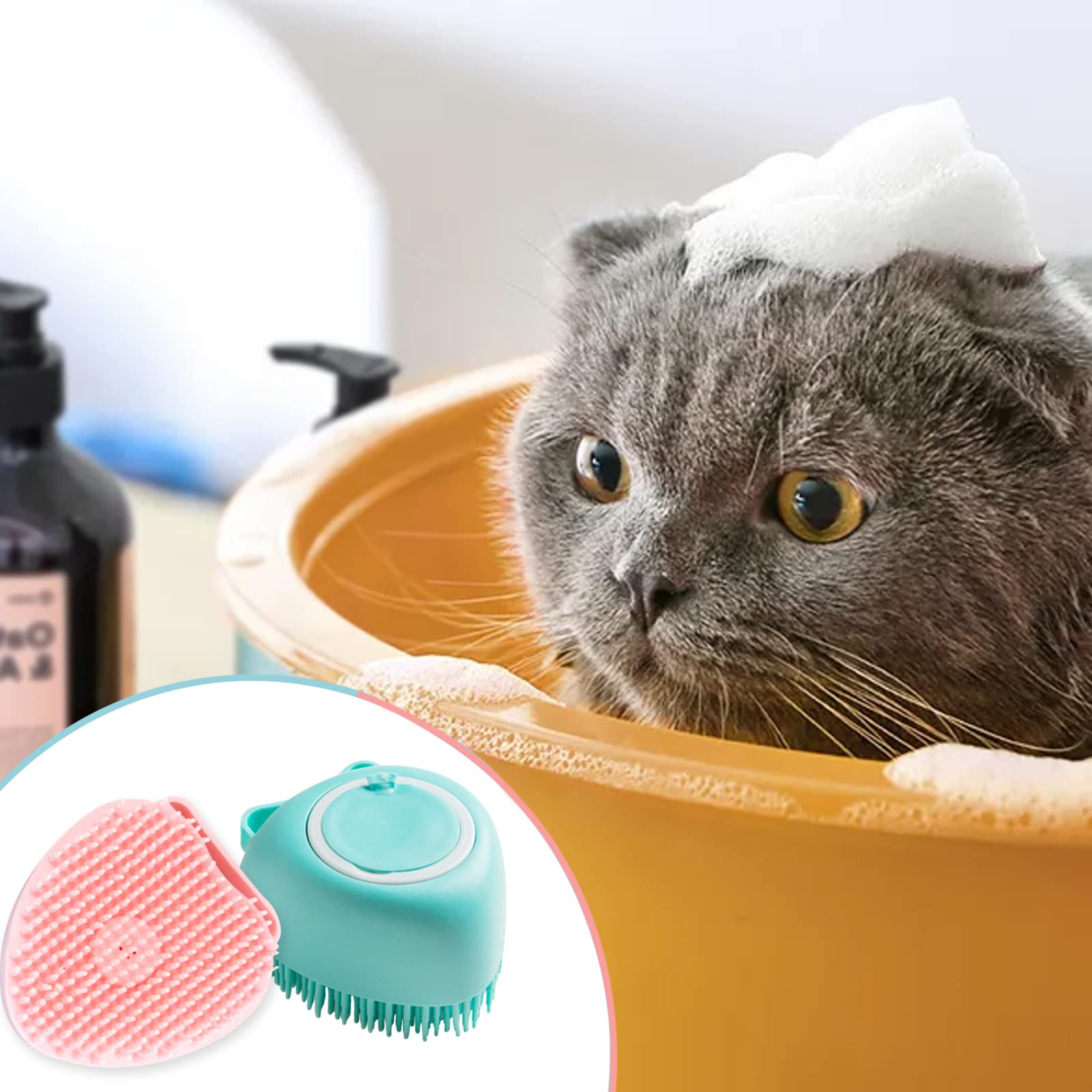 2 Pack Pet Bath Massage Brush Soft Silicone With Ring Handle Shampoo Dispenser For Dogs Cats