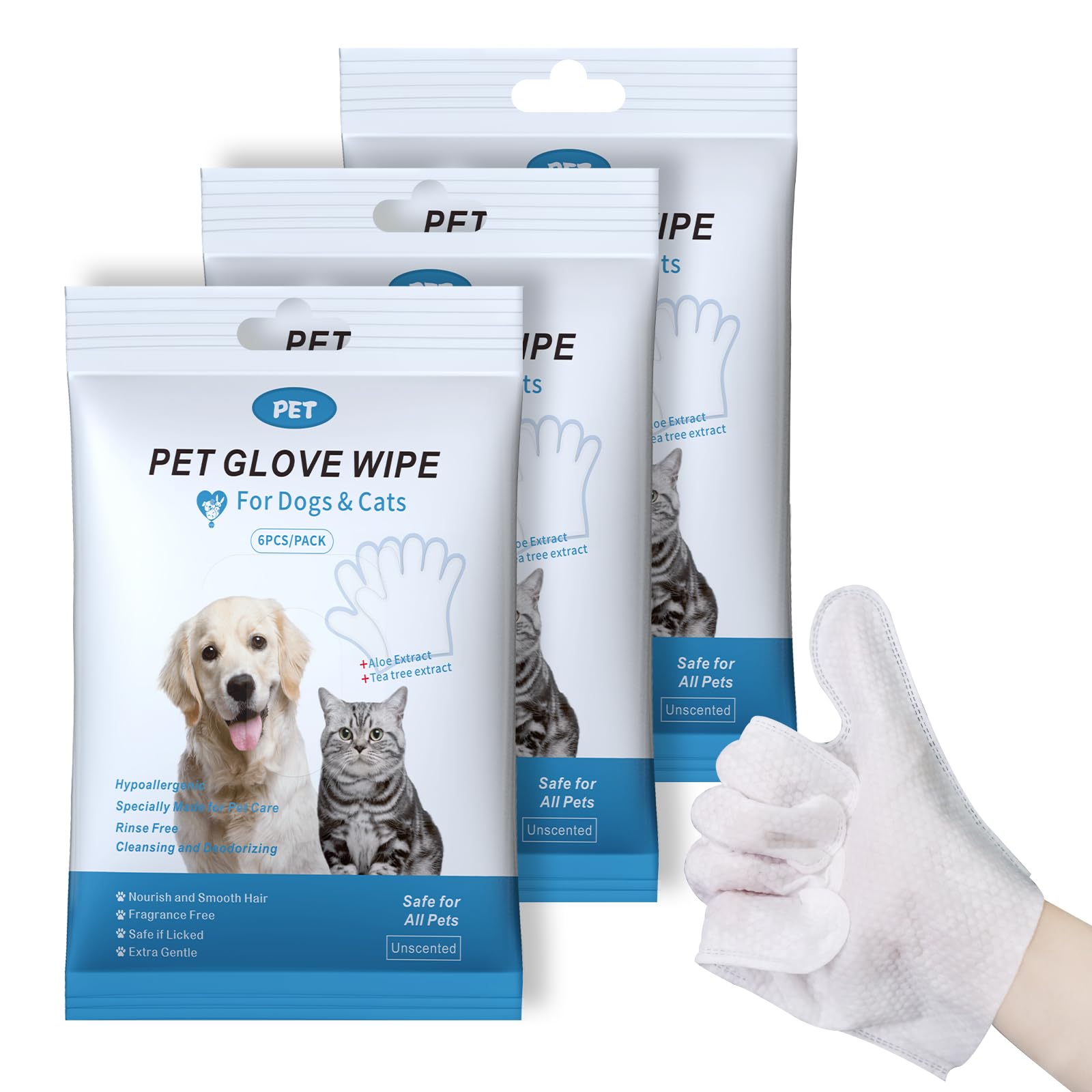 Pet Glove Wipes For Dogs Cats, Cleaning & Deodorizing Grooming Gloves, Dog Wipes For Body Daily Care, Cat Grooming Wipes Cleanin