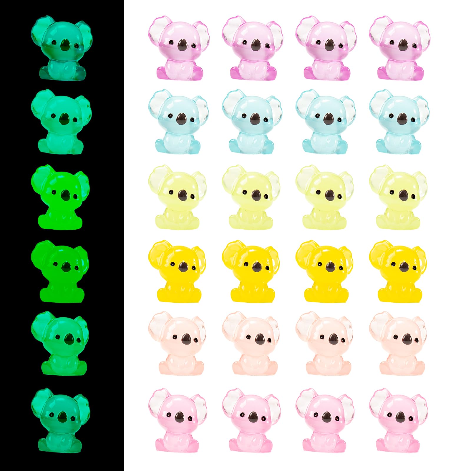 GTUDOR Mini Resin Koala, 24Pcs Luminous Koala Figurines, Glow in The Dark Animal Ornament, Tiny Koalas Statues for Garden Doll R