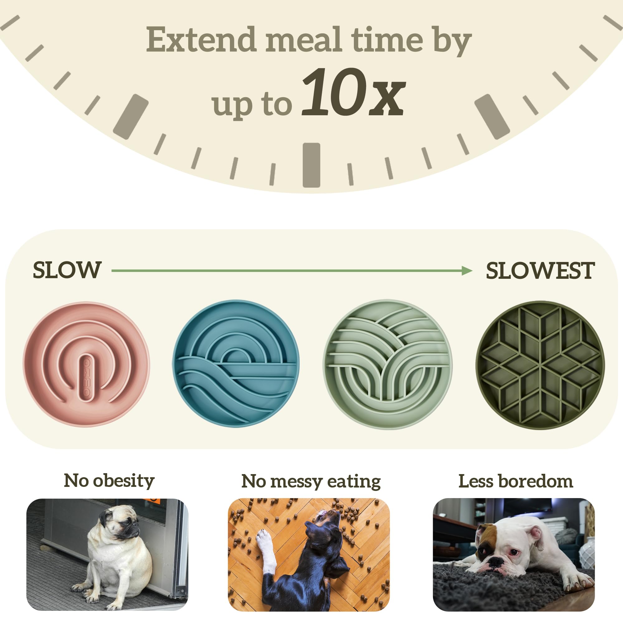 OHMO Slow Feeder Dog& Cat Bowl, Silicone Puppy Cat Food Bowl with Anti-Slip Suction Cup Slow Down Small Dogs Eating, Anti Chokin