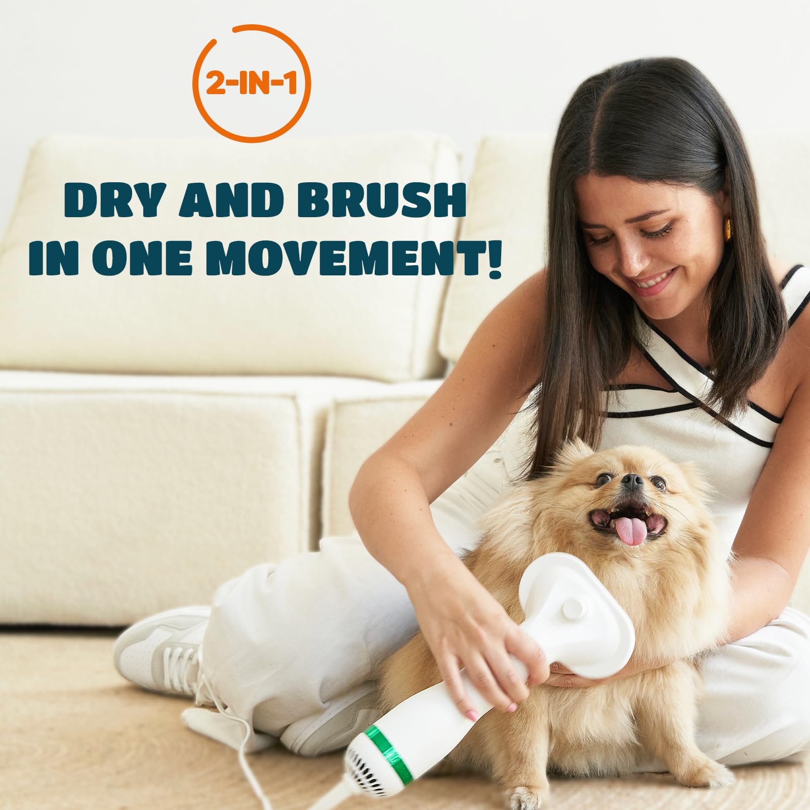 Dog Hair Dryer For Dogs & Cats | Portable And Quiet 2 In 1 Pet Hair Dryer With Self Cleaning Slicker Brush | Cat & Dog Blower Grooming Dryer | Professional Pet Blow Dryer | Adjustable Temperature