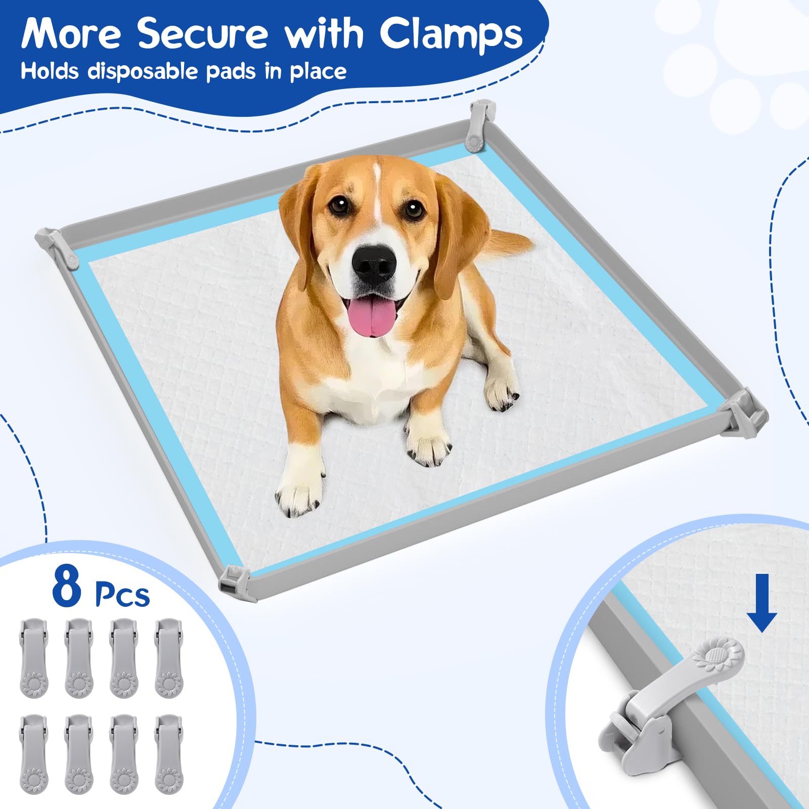 VavoPaw Pee Pad Holder for Dog, 24    24 Puppy Pad Holder with Clamps, Raised Edges Leak-proof Dog Pee Pad Holder, Waterproof Si