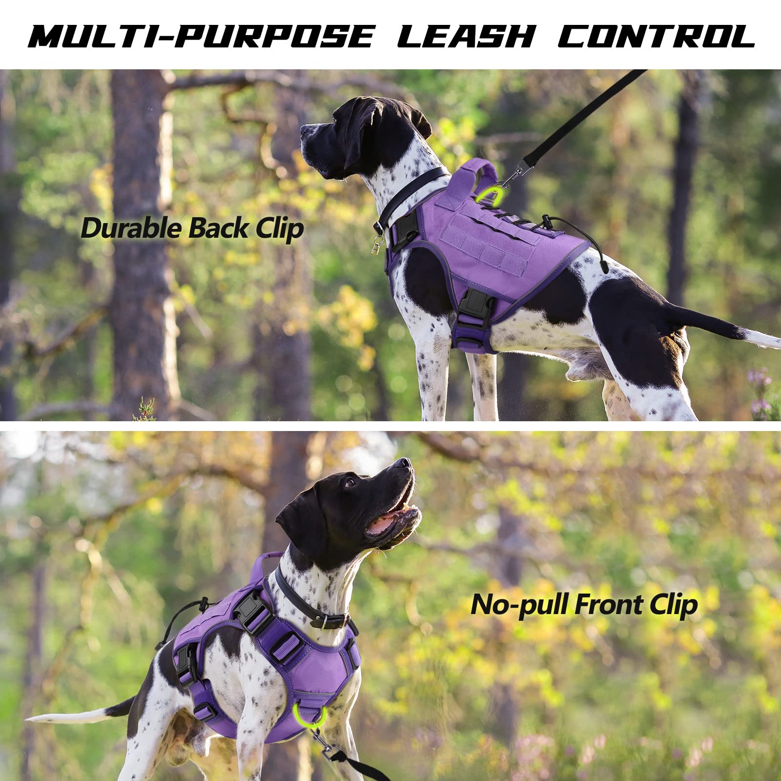 Wingoin Purple Tactical Dog Harness Vest With Handle Tactical Dog Harness For Large Dogs No Pull Adjustable Pet Harness Reflective K9 Military Service Dog Harnesses For Walking Hiking Training (L)