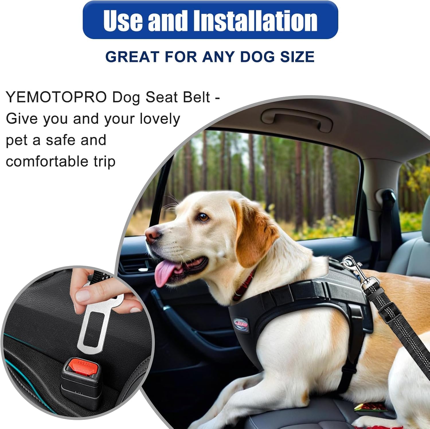 Dog Seat Belt Upgraded Dog Seat Belt For Car For Dog Harness With Elastic Band 360 Adjustable Dogs Seat Belts For Car Leash Teth