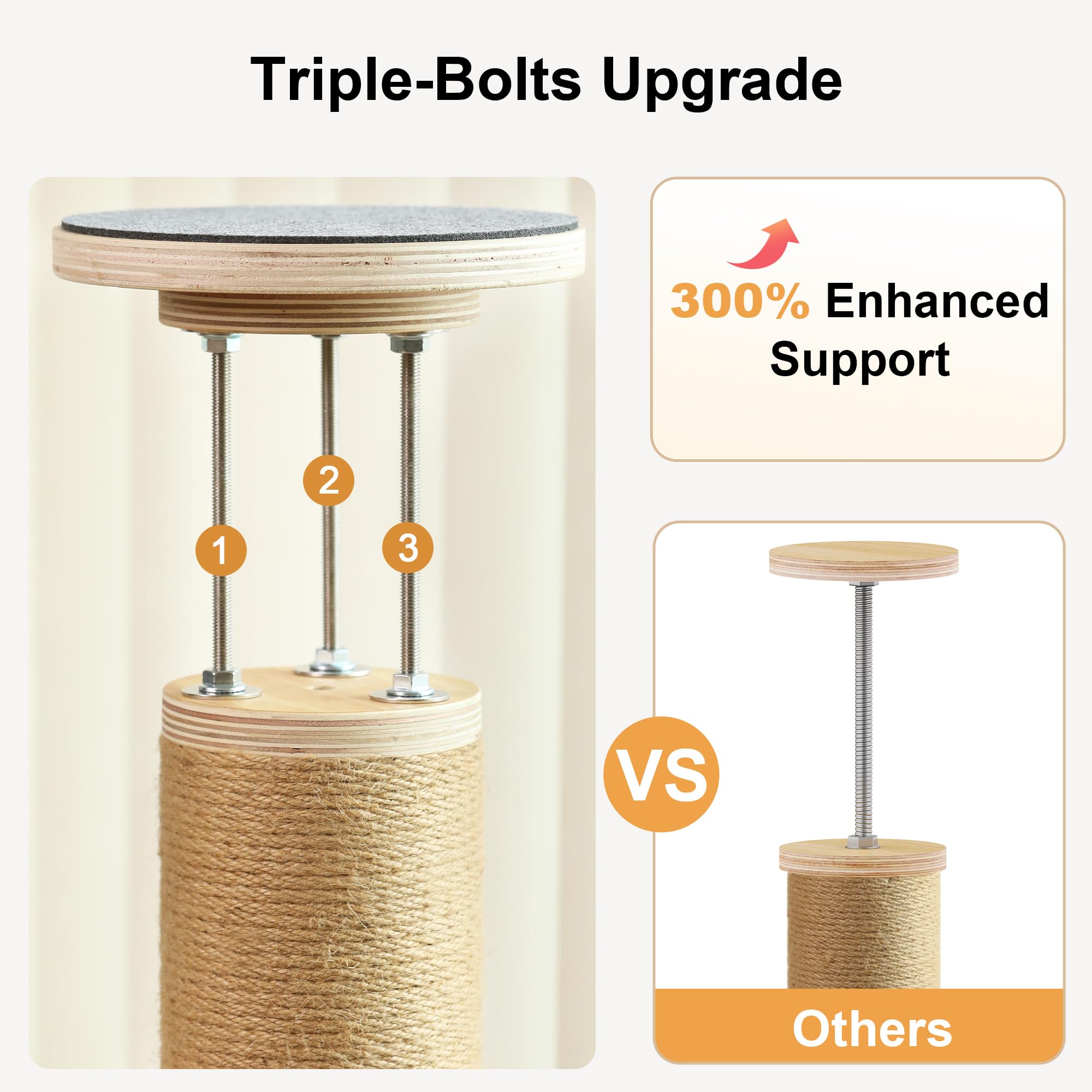 Fukumaru Floor To Ceiling Cat Tree, 6 Level Adjustable Height (5.7-9.8 Ft) Climbing Tower With Thickened Scratching Posts, Cats