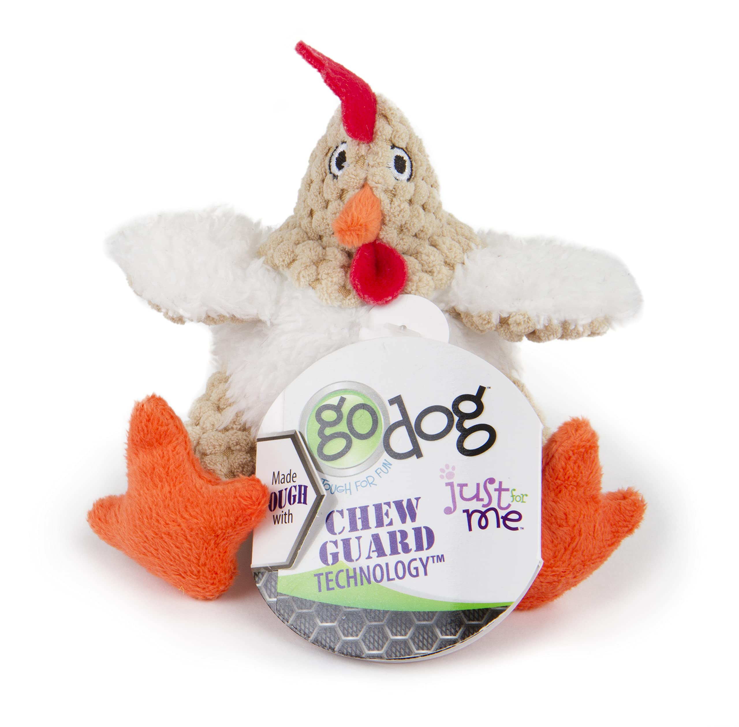 Godog Checkers Just For Me Fat Rooster Squeaky Plush Dog Toy, Chew Guard Technology - White, Mini