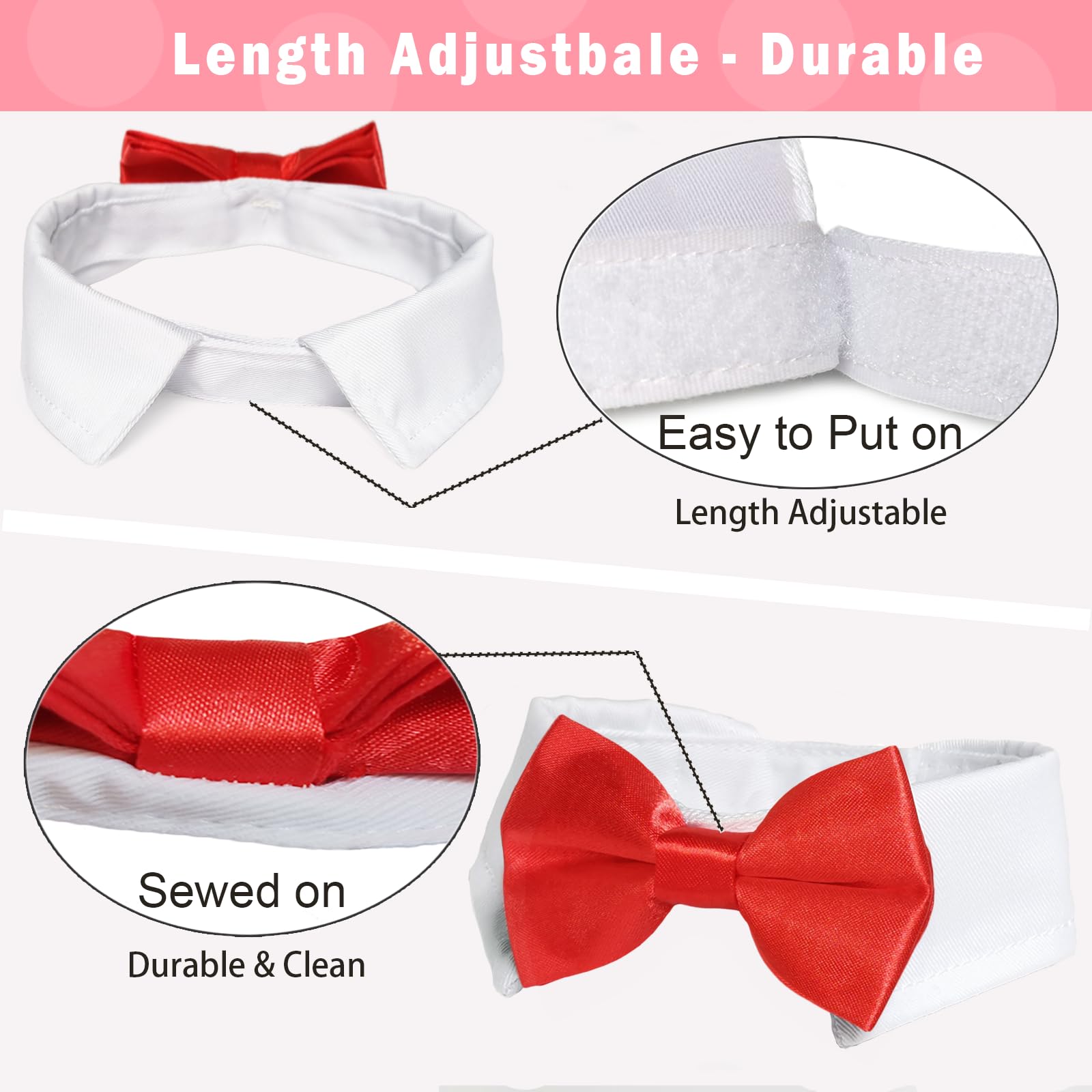 Cat Tuxedo Collar, Koolmox Black Dog Bow Tie With Handcrafted Adjustable Suit White Collar, Formal Puppy Bow Tie Tux Collar For Small Boy Pets Weddings Birthday Easter Photography Grooming Bows