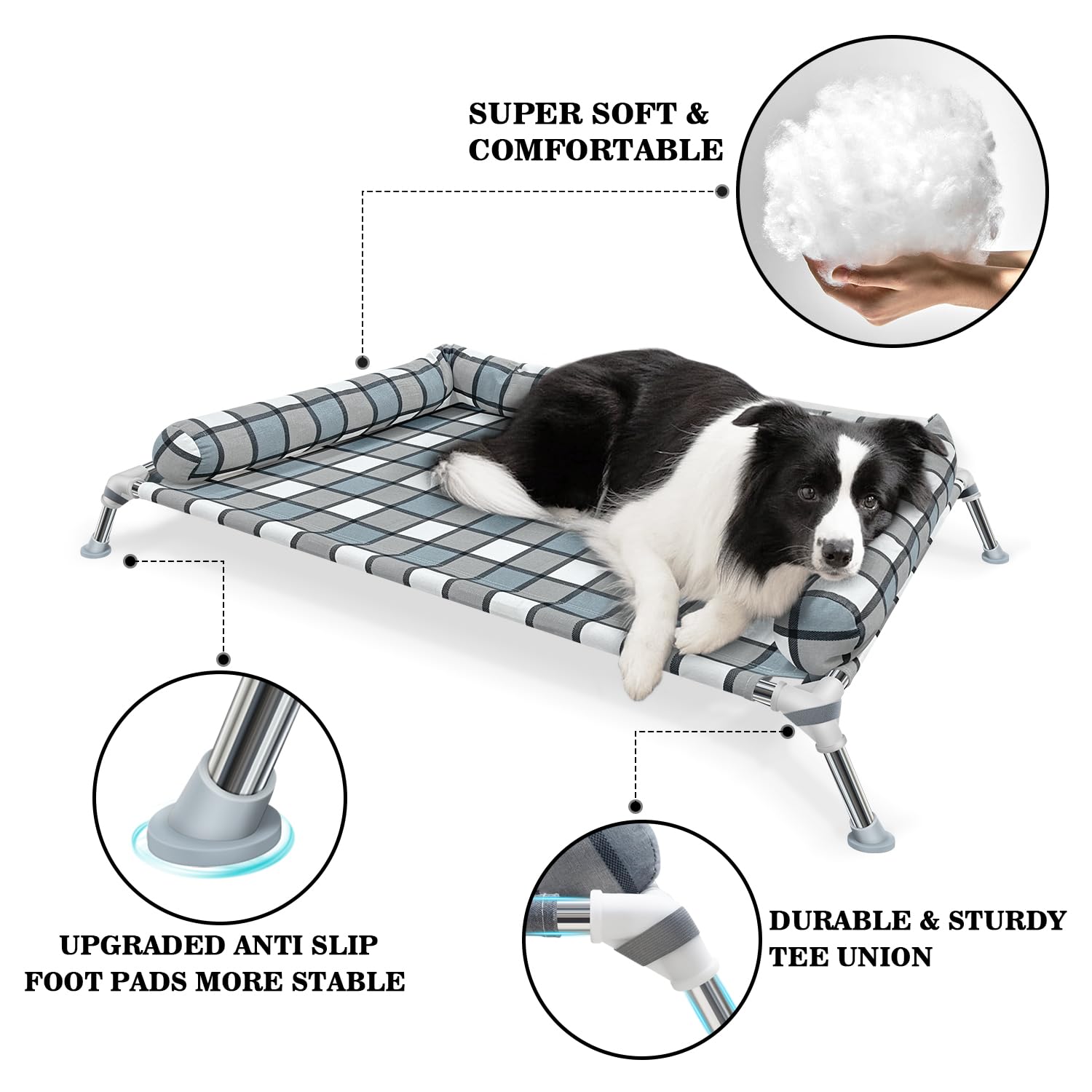 Elevated Dog Cot - Cooling Raised Bed With Pillows, Portable Washable Pet Hammock, Metal Frame For Indoor & Outdoor, Large
