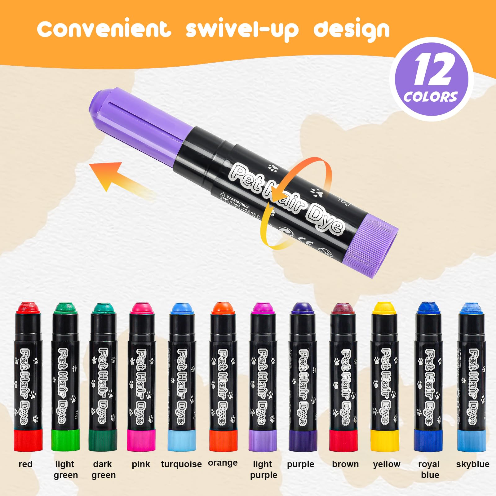 Avont Dog Hair Dye Paint Temporary, Pet Fur Markers Non Toxic Safe Hair Color Painting Styling Crayon For Cats Horses Cattle Liv