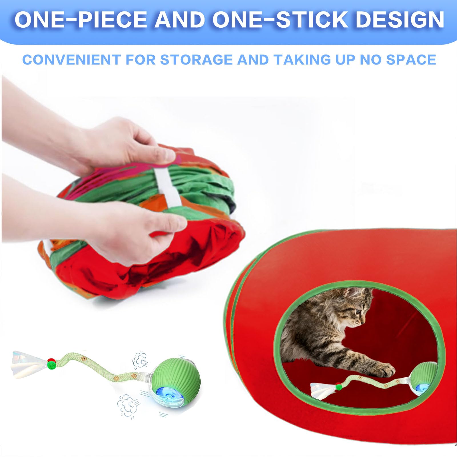 Cat Tunnel with Fast Rolling Ball, Motion-Activated Ball in Fun Cat Play House, Hide & Seek Puzzle Game for Indoor Cats & Kitten