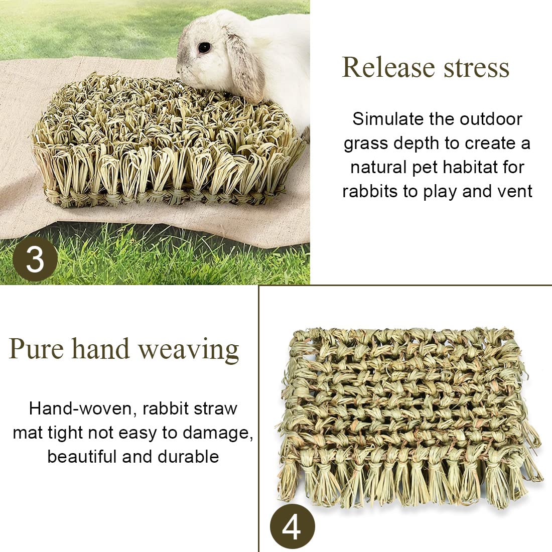 Hamiledyi Rabbit Grass Bed Bunny Natural Straw Woven Mat,Guinea Pig Hay Mat Chew Mat For Rabbit Guinea Pig Chinchilla Squirrel H