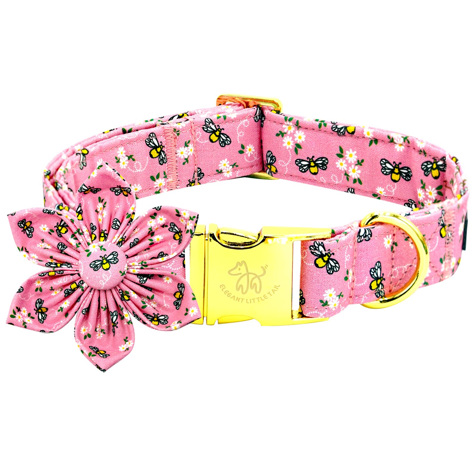 Elegant Little Tail Dog Collar, Spring Dog Collar With Flower Cute Bees Print Cotton Soft Female Male Pet Collar Flower Dog Coll