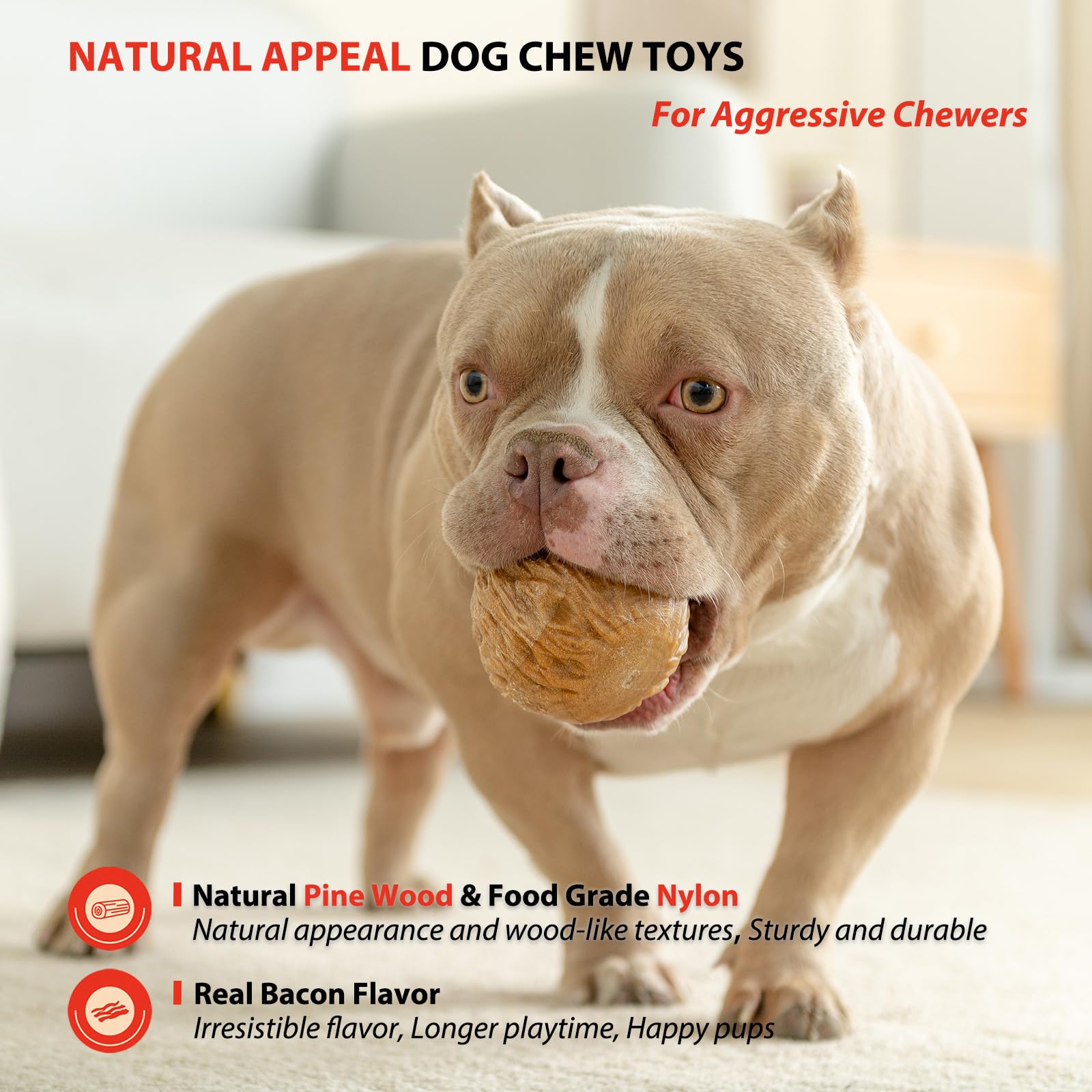 Willjoy 2-Pack Dog Chew Toys For Aggressive Chewers, Tough Dog Toys For Aggressive Chewers, Pine Wood And Nylon Dog Toys For Lar