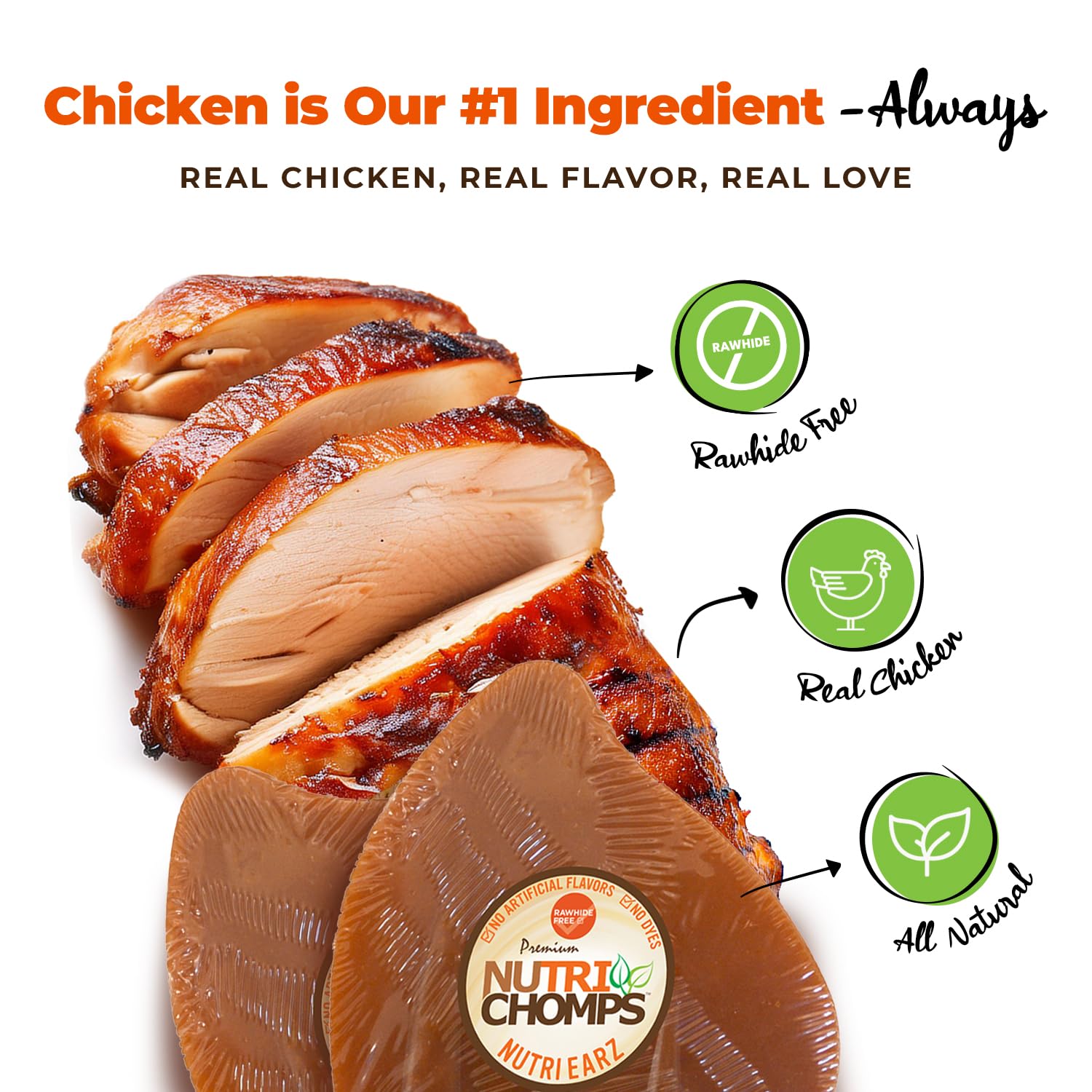 NutriChomps Nutri Ears-Easy to Digest, Rawhide-Free Dog Treats, Bundle of 10, Real Chicken Flavor, Brown (NT082V-10)