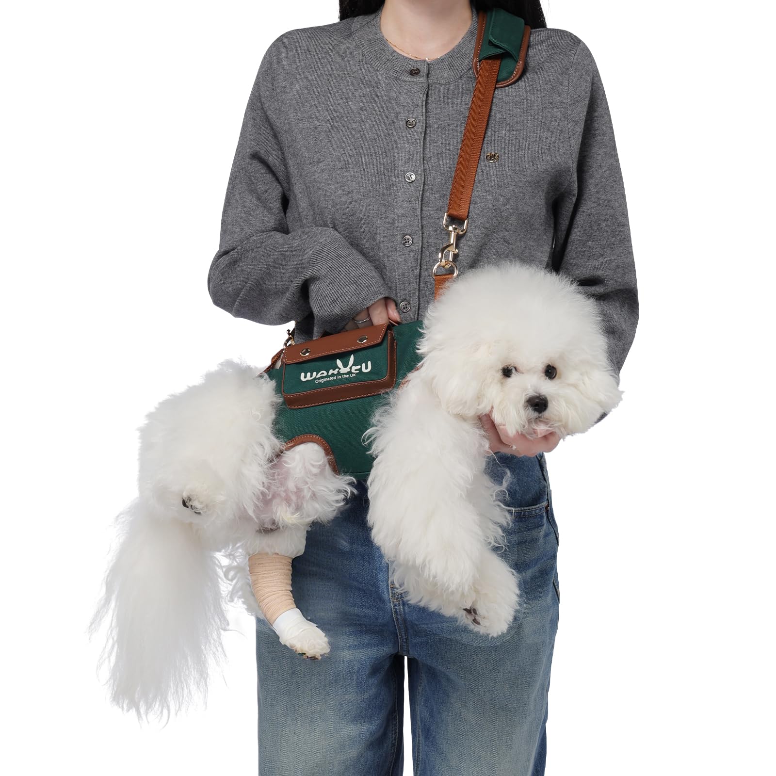 Wakytu Dog Lift Harness Dog Carrier Dog VES Harness Adjustable Dog Leash with Small Puppy Treat Bag(Green,XS)