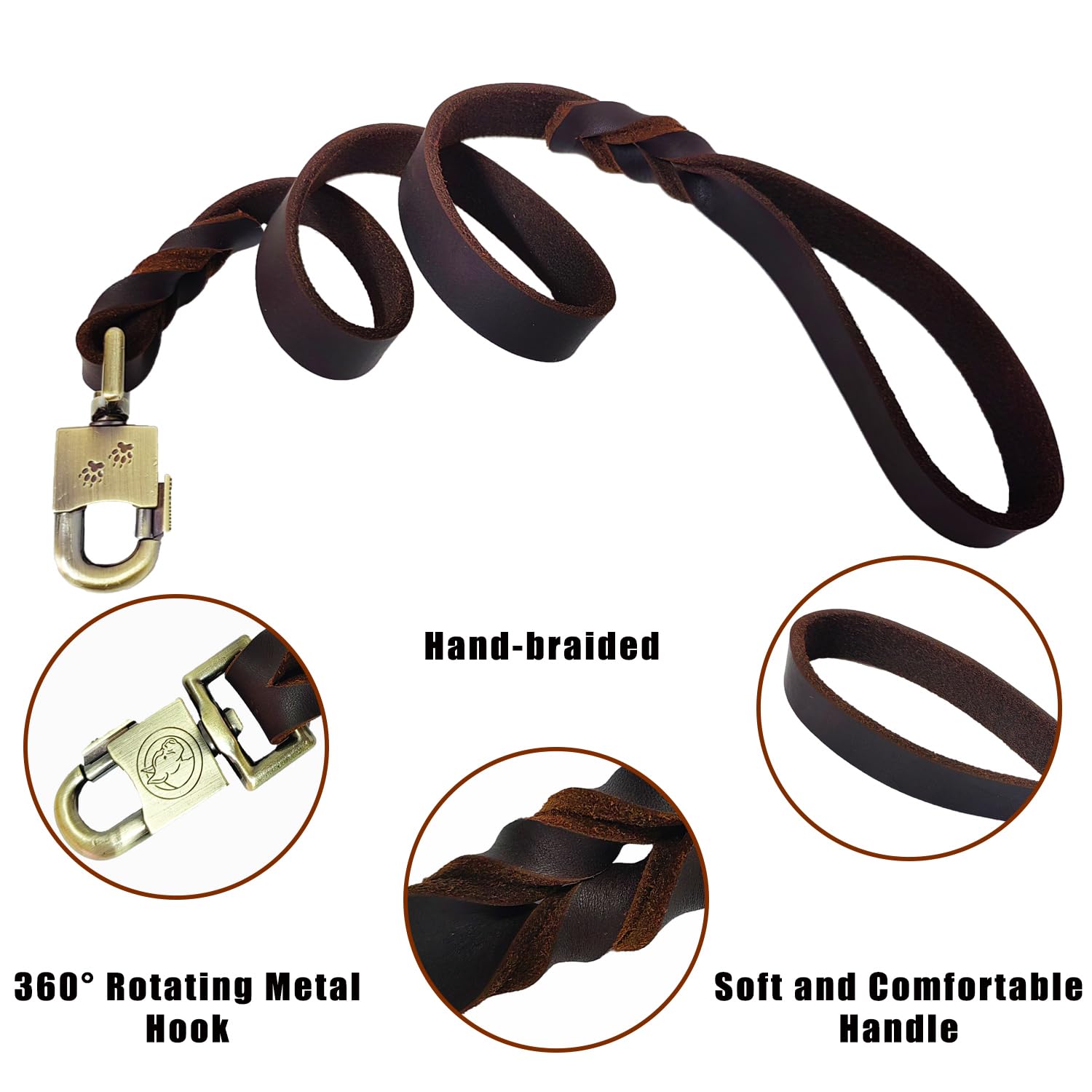 Lwbmg Leather Dog Leash 3 Ft Upgrade Braided Thick Genuine Leather Dog Leash With Lock Head Hook Short Heavy Duty Pet Training L