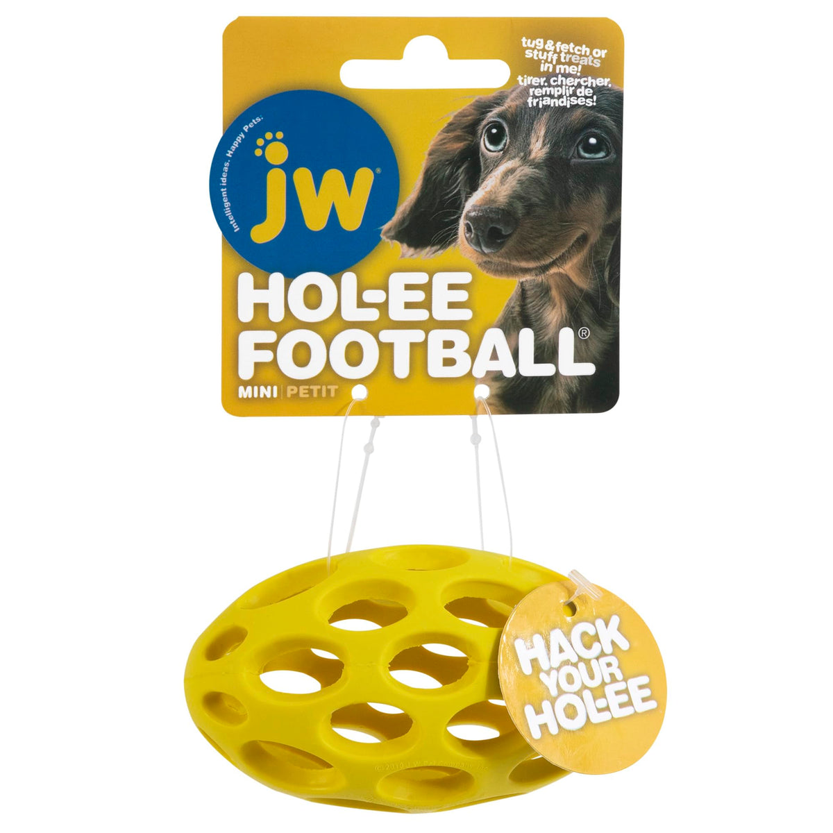Jw Pet Hol-Ee Football Dog Toy Puzzle Ball, Natural Rubber, Mini (5.25 Inch Length), Colors May Vary