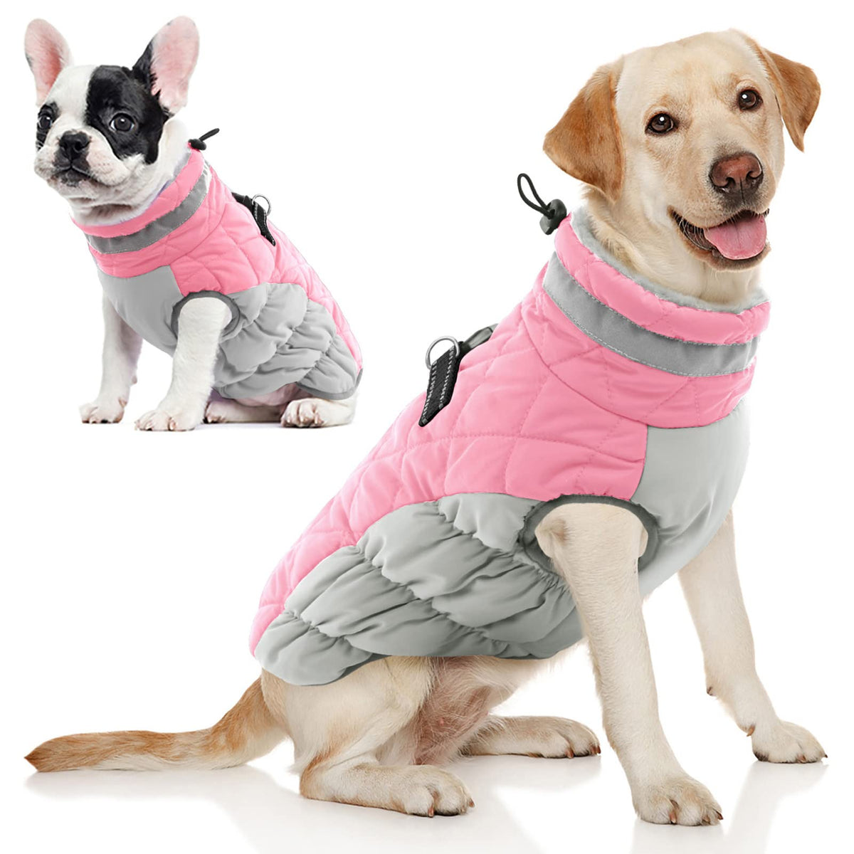 Aofitee Winter Dog Coat Warm Fleece Dog Jacket For Cold Weather, Reflective Zip Up Puppy Dog Snowproof Vest With Leash Ring, Outdoor Pet Sweater Snowsuit Apparel For Small Medium Large Dogs, Pink S