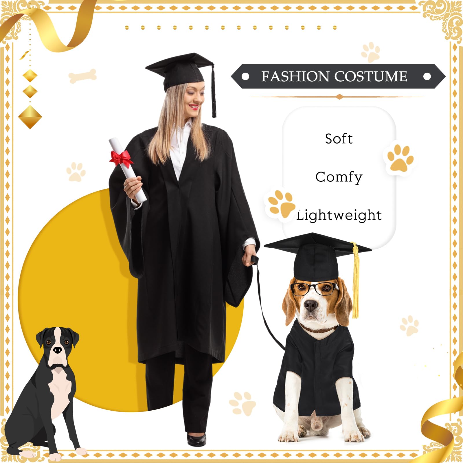 Xuniea 2 Pcs Dog Graduation Costume Set 2025 Dog Graduation Cap And Gown Puppy Hat With Tassel Matte Pet Grad Outfit Cats Grad B