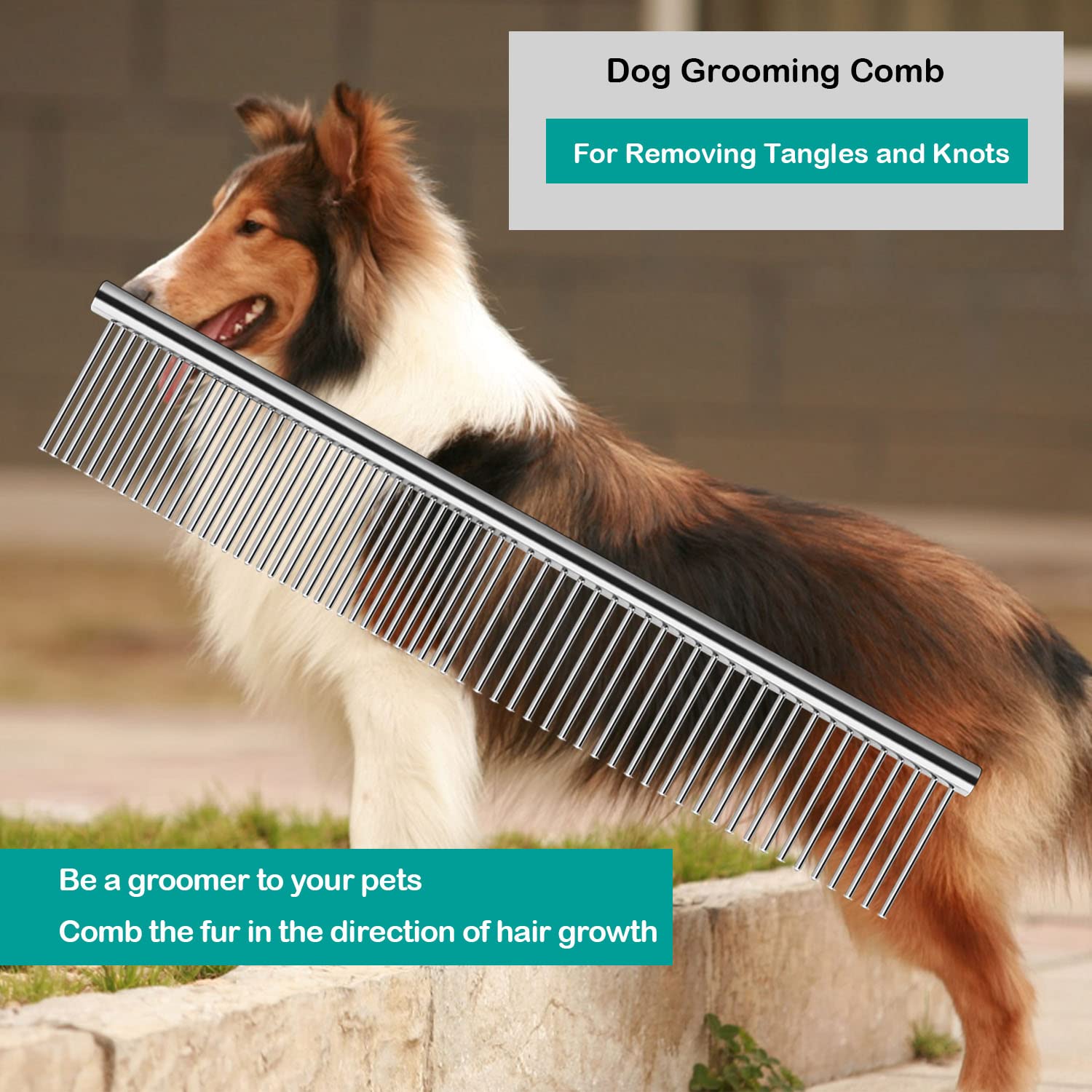 Elfirly 3 Pack Dog Combs For Grooming Matting, Metal Cat Comb With Round Ends, Stainless Steel Pet Grooming Comb For Removing Tangles And Knots For Long And Short Haired Dog (7.4 Inches)