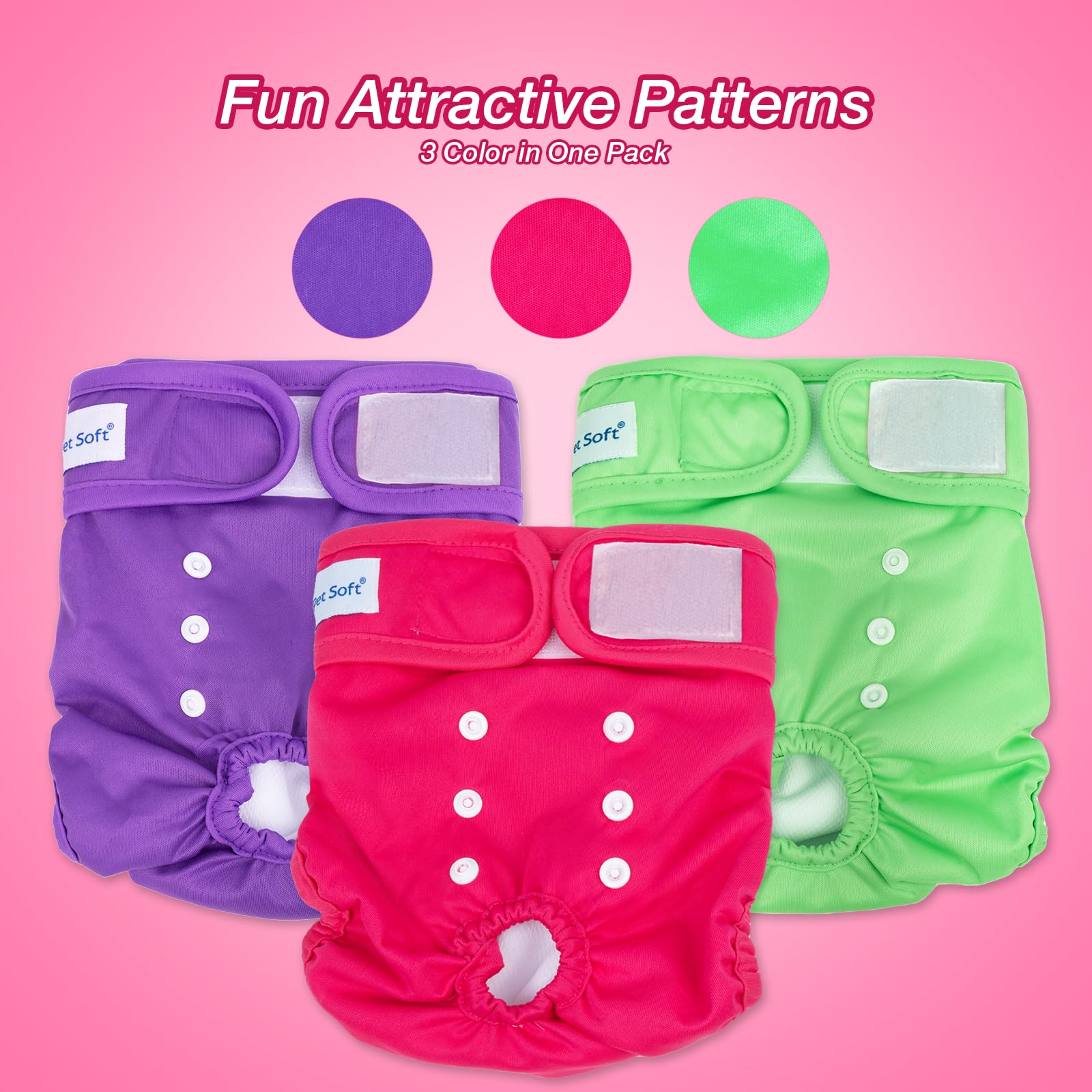 Pet Soft Washable Female Diapers (3 Pack) Female Dog Diapers, Comfort Reusable Doggy Diapers For Girl Dog In Period Heat (Classy