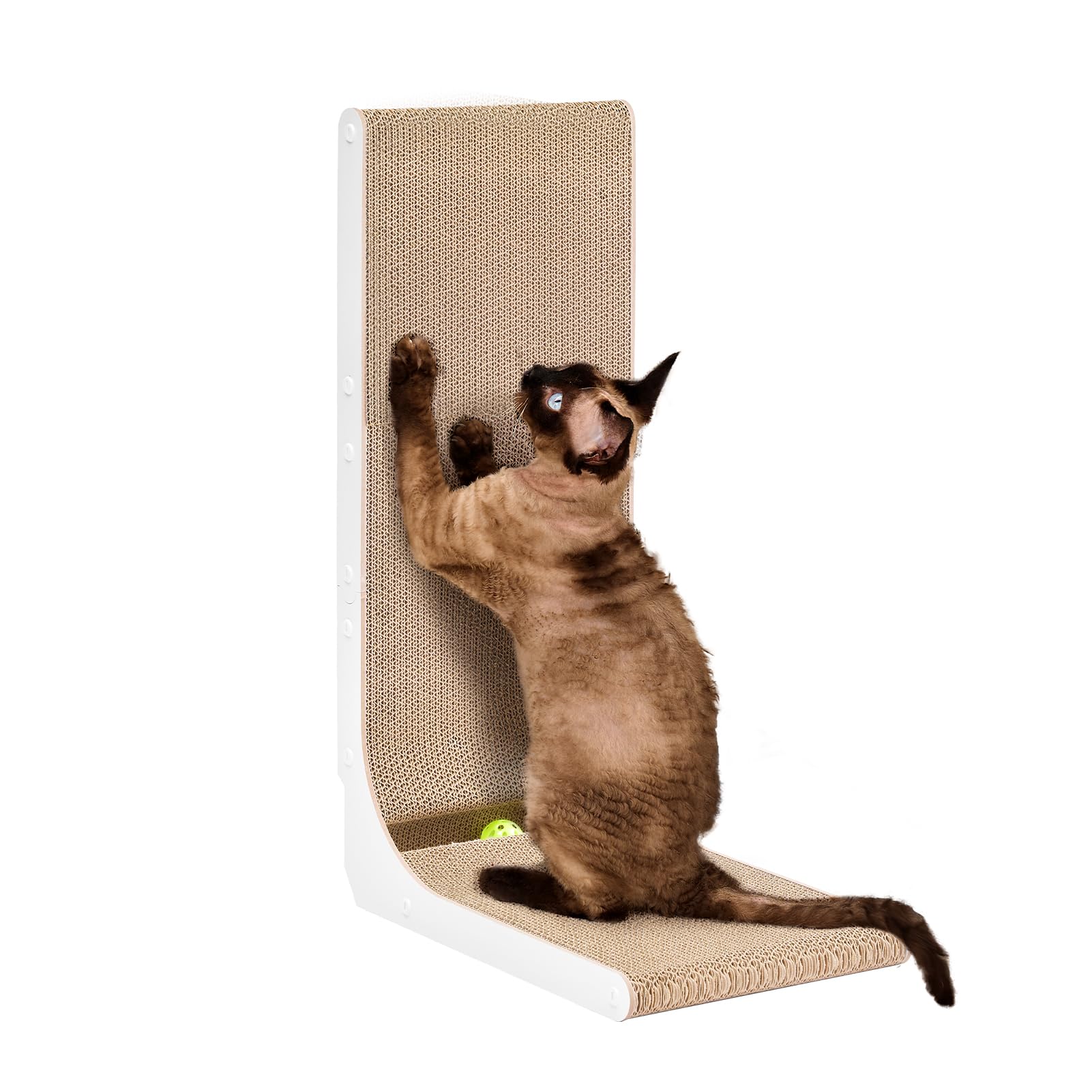 Eheyciga Cardboard Cat Scratcher For Indoor Cats, 26.8 Inch L Shaped Vertical Cat Scratching Board With Ball Cat Toy, Large Cat 