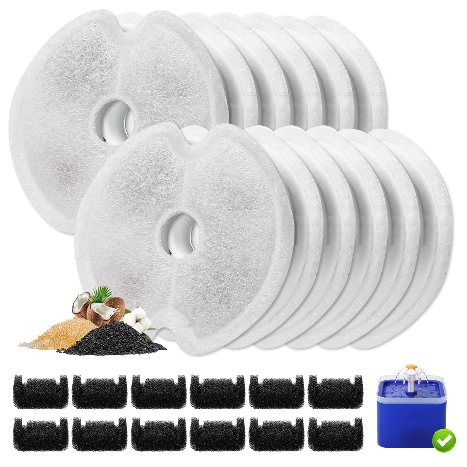 12 Packs Cat Water Fountain Filters For Ultra Silent Cat Fountain 67Oz/2L With Led Night Light, Triple Filtration System Activat