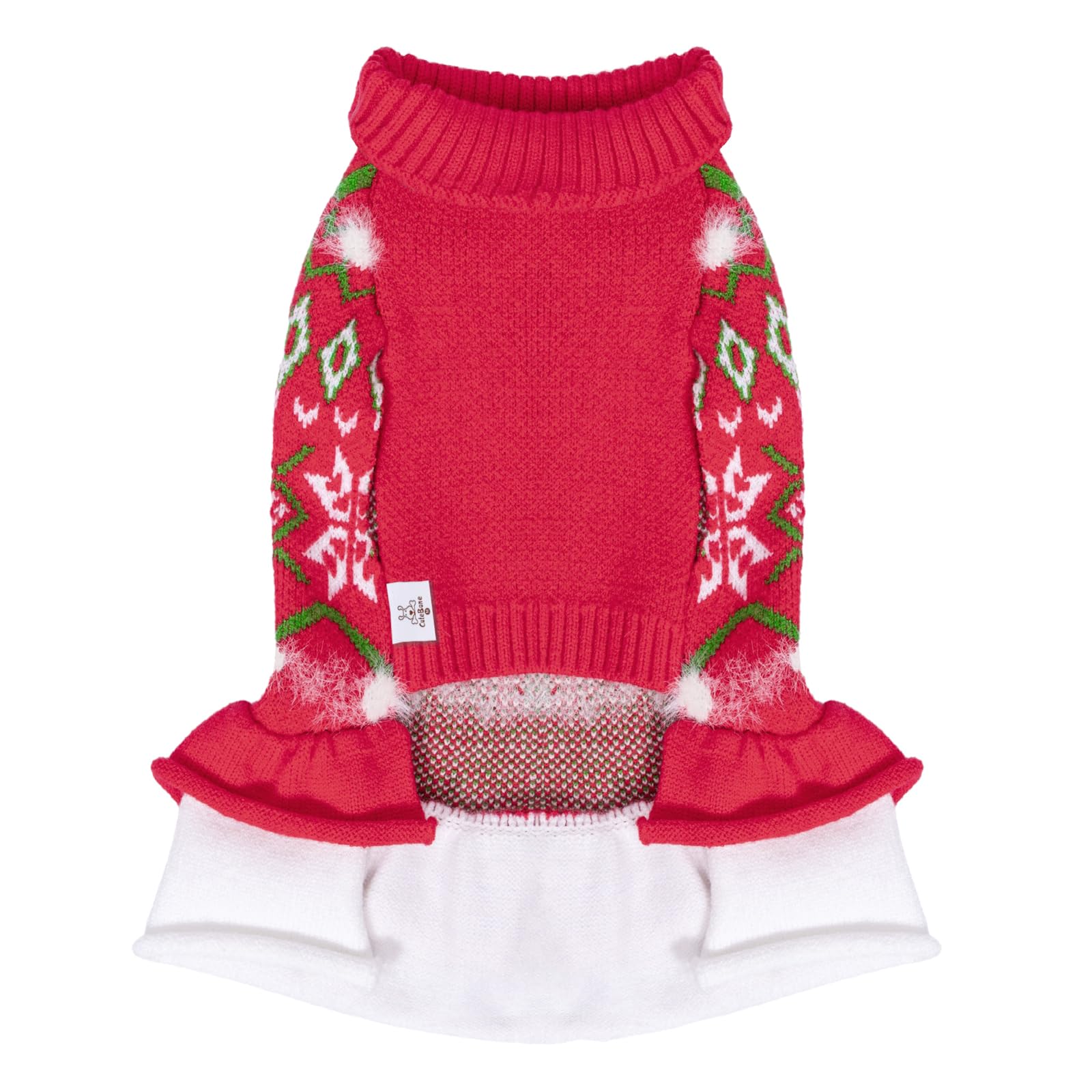 Cutebone Fancy Christmas Dog Sweater Dress, Soft And Stretchy Dog Clothes For Small Medium Dogs Girl, Christmas Snowflake Red Pu