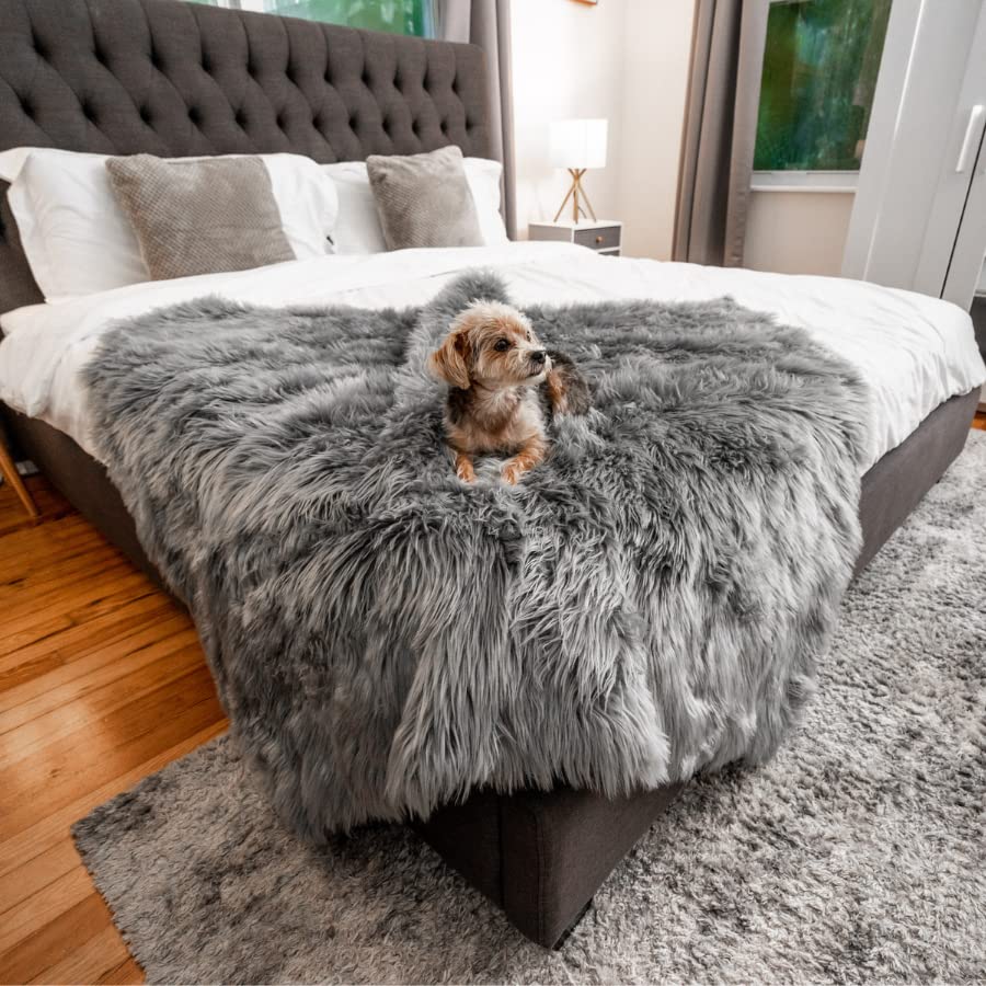 Pupprotector Waterproof Throw Blanket For Dogs And Cats, Pet Blanket Cover For Couches, Sofas, Beds, Car Seats, Furniture, Calming Soft Faux Fur, Charcoal Grey, Original (60' L X 50' W)