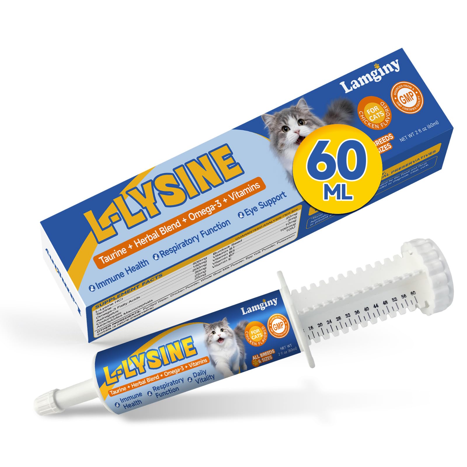 L-Lysine for Cats - Support Immune System, Respiratory & Eye Health - Cat Lysine Paste with Herbal Blends, Taurine, Omega-3, Vit