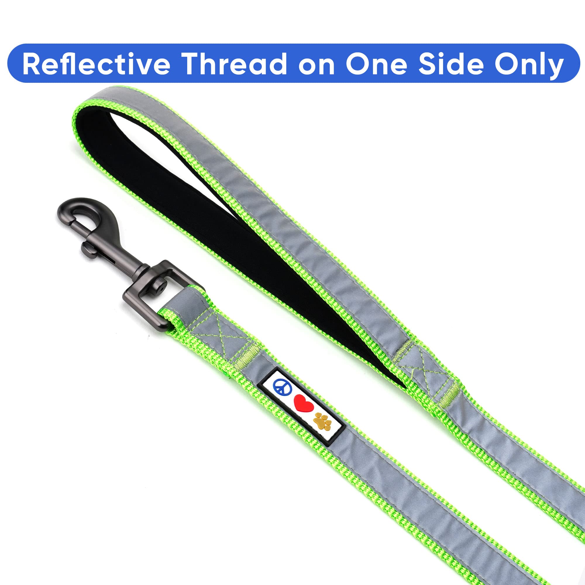 Pawtitas 6 FT Padded Dog Leash with Comfortable Neoprene Padding Handle - Green Lead | Small Reflective Dog Leash with Highly Re