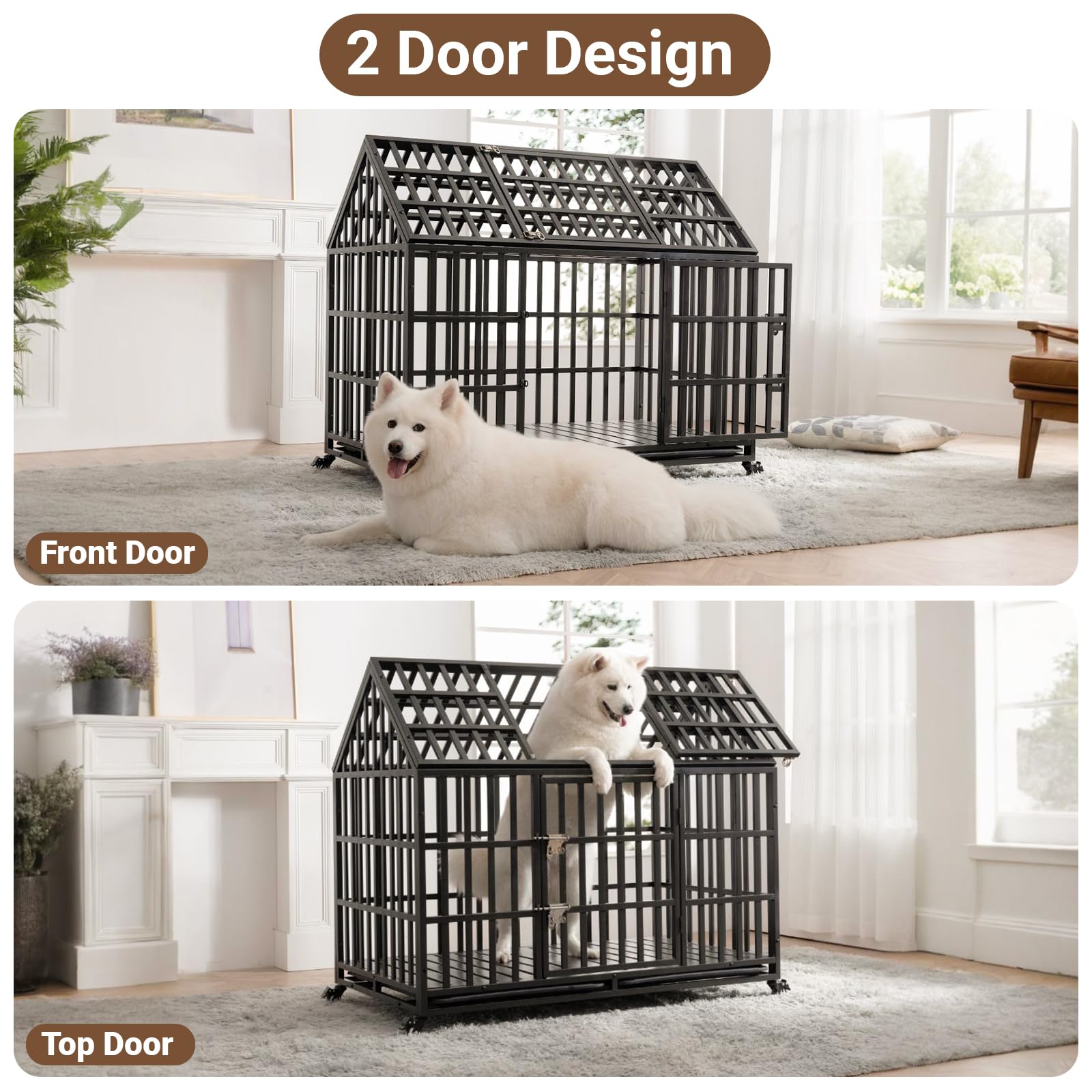 Heavy Duty Dog Crate, Escape Proof Dog Cage For Large Extra Large Dogs, 52 Inch, Dog Kennel Indoor With Lockable Wheels, Indestr