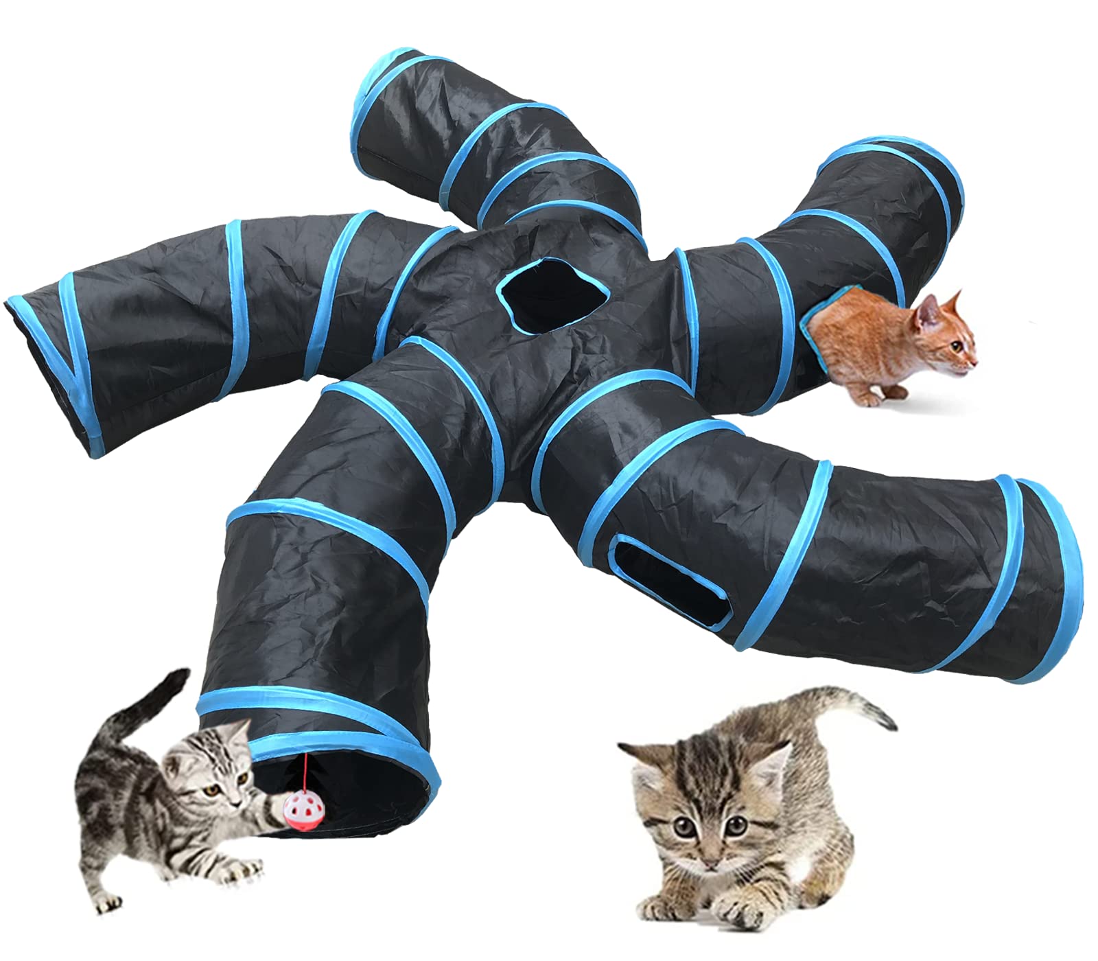Cat Tunnel,5 Way Large Collapsible Tunnels Tube Upgrade With 6 Peek Hole,S-Shaped Maze House Play Toy Interactive Cat Toy For Ca