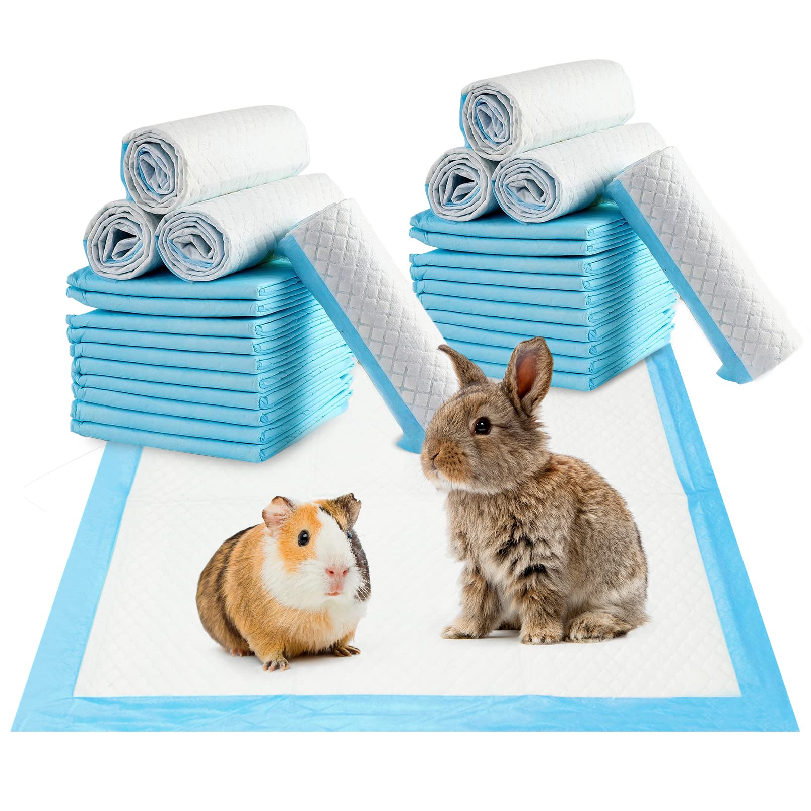 Fhiny Rabbit Pee Pads, 18 x 24 50 PCS Guinea Pig Disposable Cage Liner Leak-Proof Super Absorbent Potty Training Pad with Quick-
