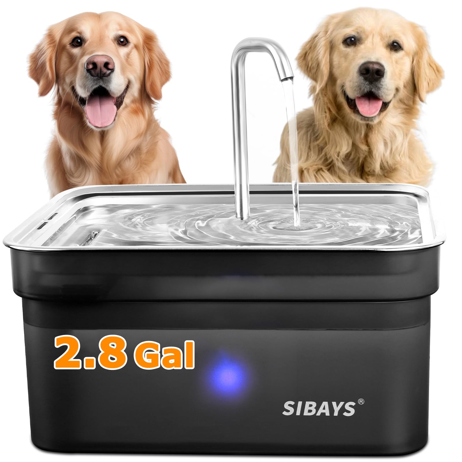 SIBAYS Dog Water Fountain for Large Dogs, 355oz/2.8Gal/10.5L Automatic Dog and Cat Water Fountain Large Pet Fountain with Stainl