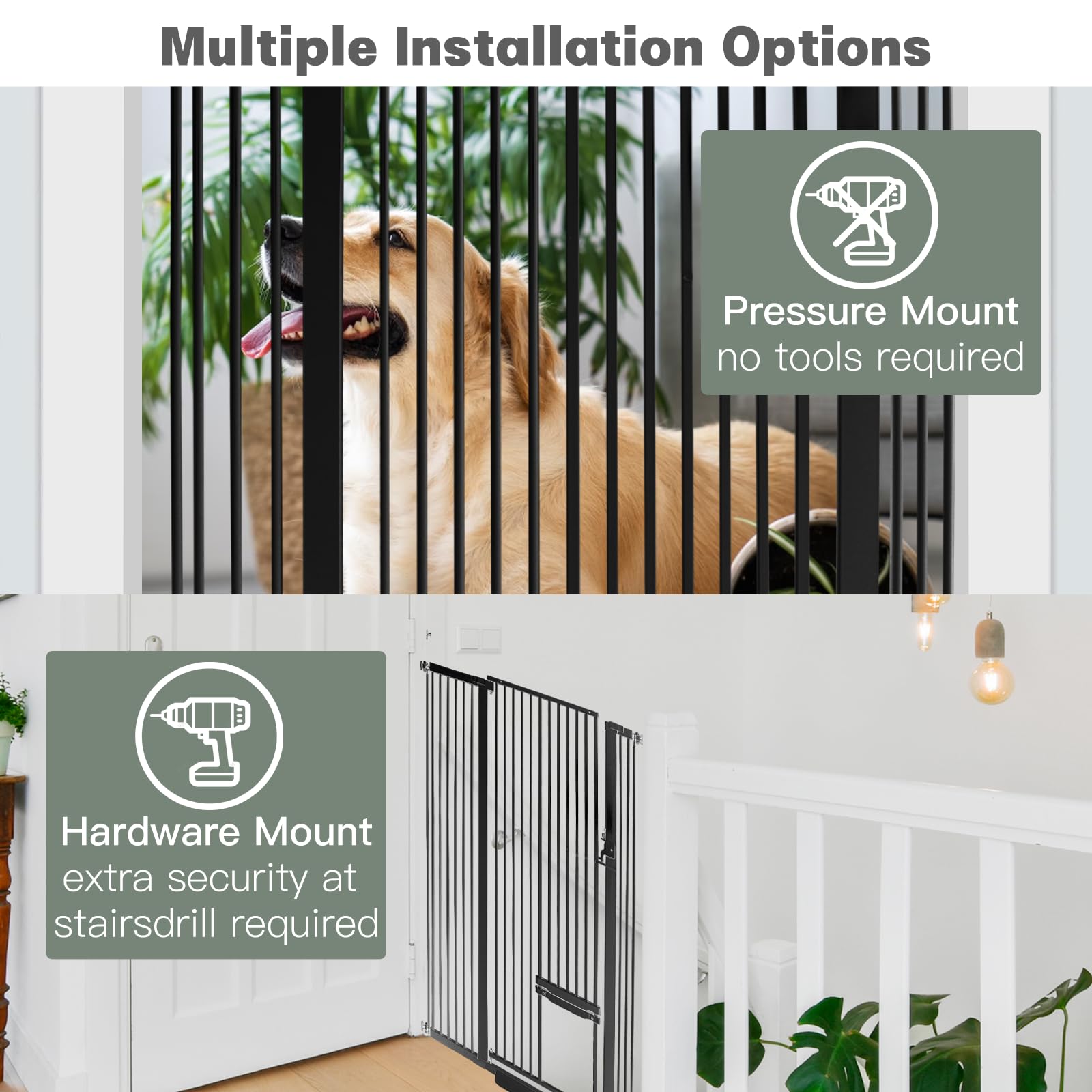 SHYUJAJIE 55 Inch Extra Tall Pet Gate with Small Cat Door, Adjustable 29.55 and -40.55 Wide Baby Gate, Tall Dog Gates for Doorwa