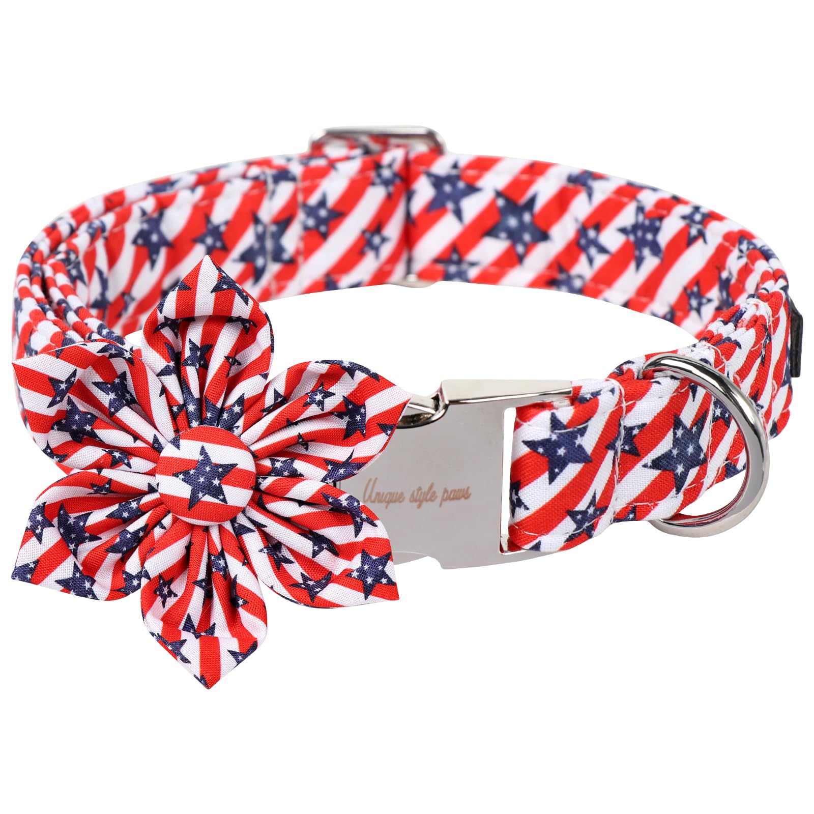 Unique Style Paws Independence Day Dog Collar With Bow Striped Star For Small Medium Large Boys Girls Dogs