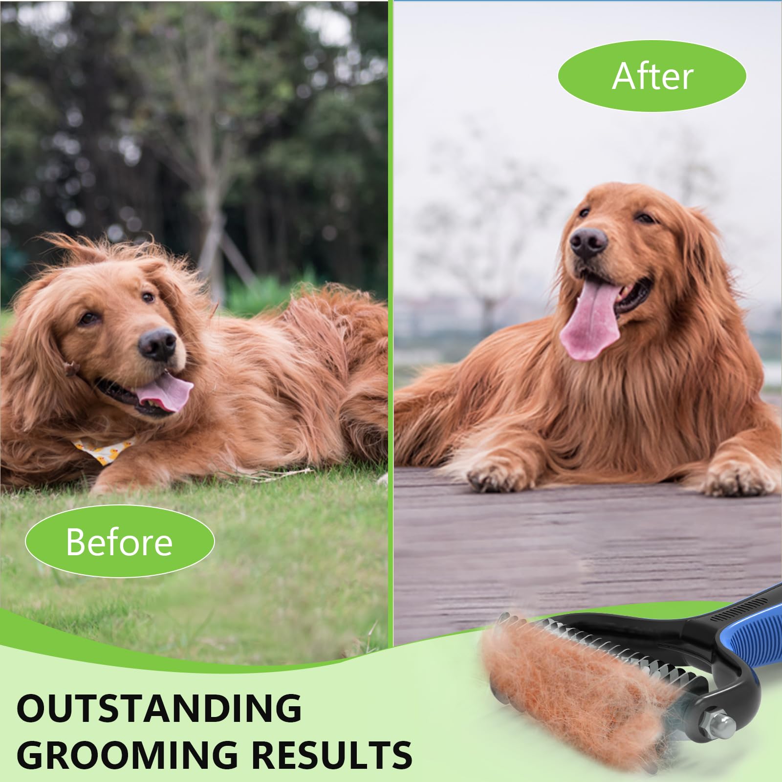 Staltwo Pet Grooming Supplies - 2-In-1 Professional Undercoat Rake And Pet Brush | Shedding Control For Long-Haired Dogs And Cat