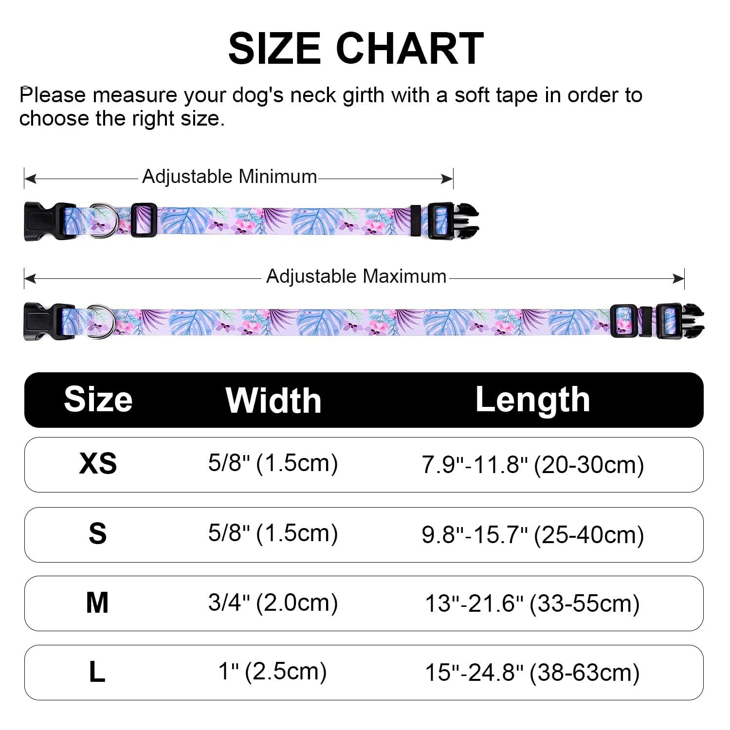 Mercano Adjustable Dog Collar - Special Design Patterns, Soft Nylon Comfortable Durable Pet Collar For Small Medium Large Dogs (L, Floral Purple)