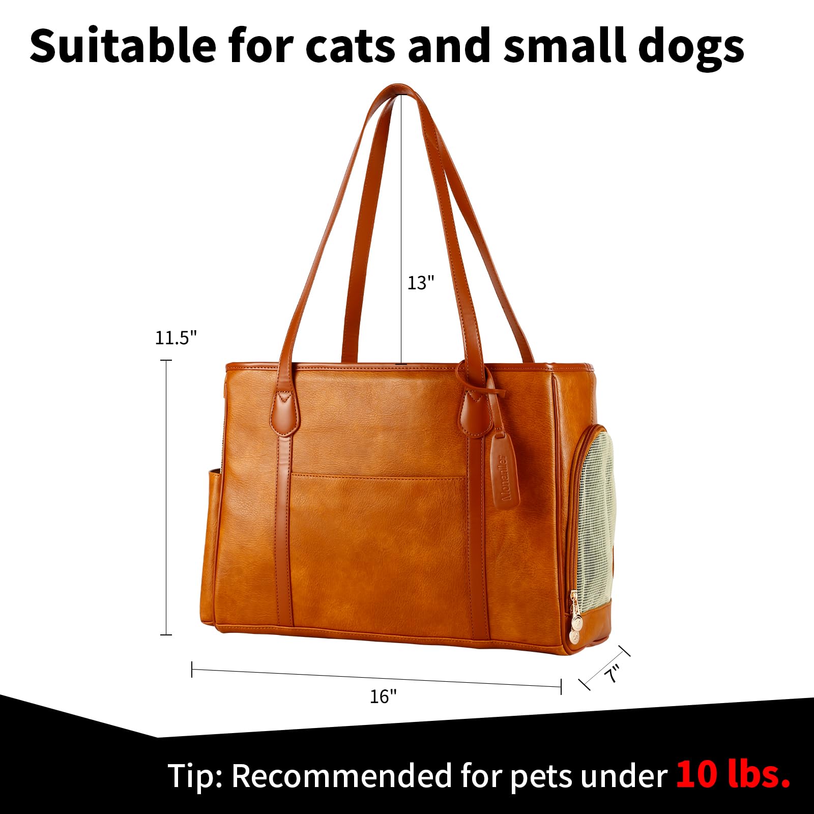 Monanller Stylish Dog Purse Carrier, Leather Pet Carrier Bag For Small Dogs Cats Puppy, Airline Approved Soft-Sided Carrier Brow