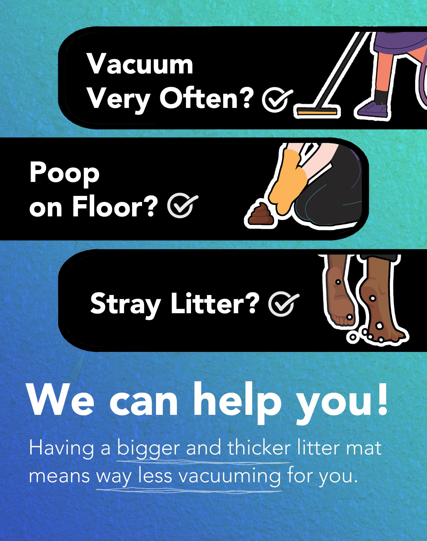 Lukamoo Cute Cat Litter Mat (24X16), For Kitty Litter & Cat Litter Box, Independent Artist Designed [Neon Neko Series] (Big Fami