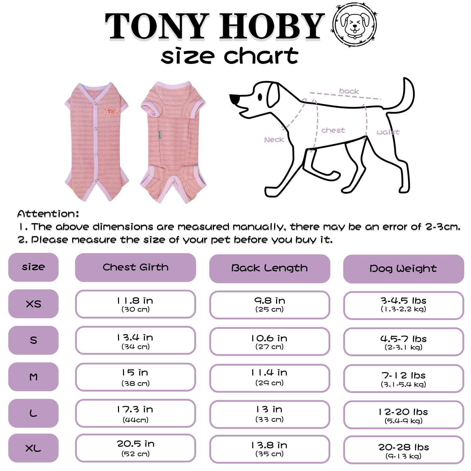 Tony Hoby Female Dog Pajamas With Colorful Stripe, Pet Clothes For Small Medium Dog (Pink&Blue, Girl, S)