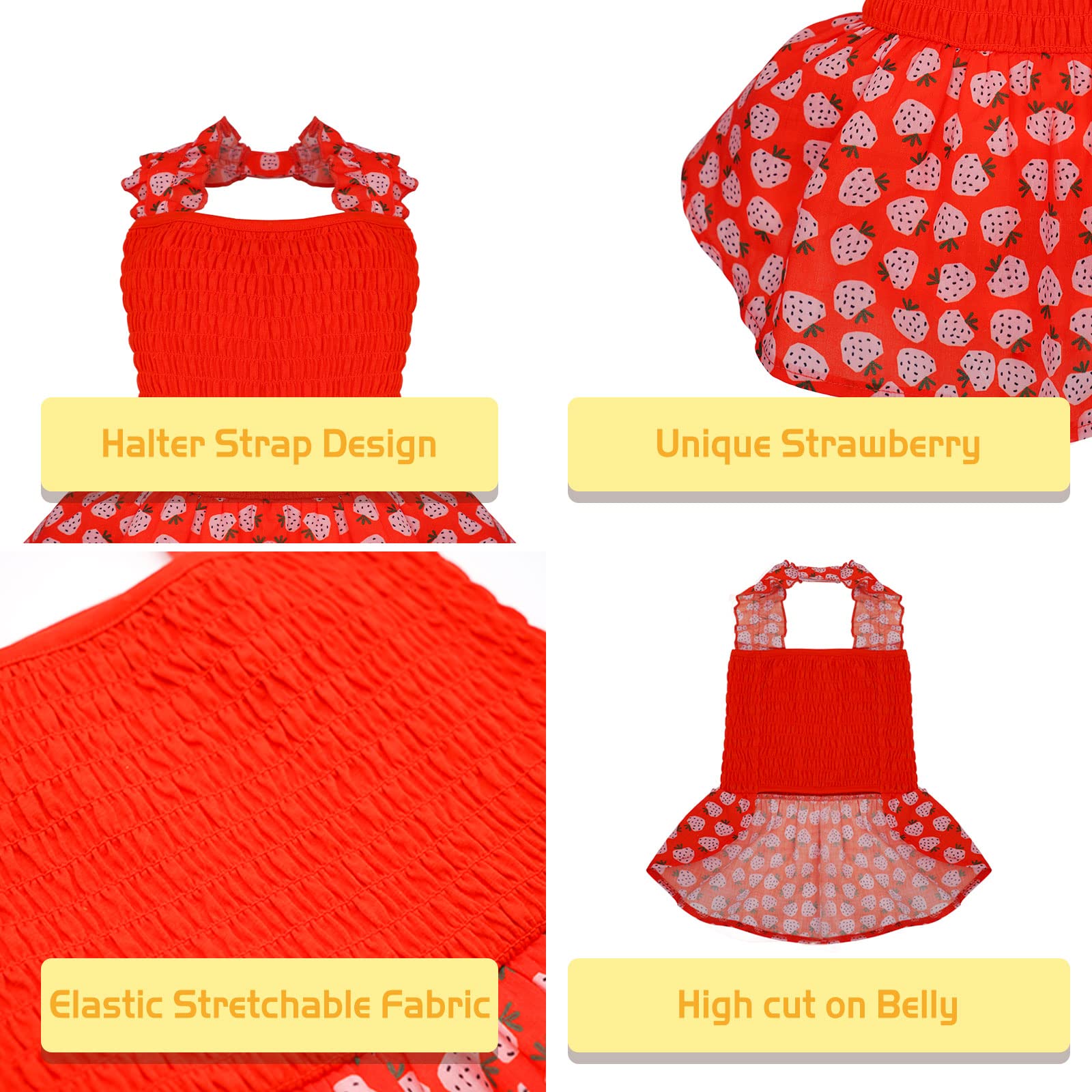 Kyeese Dog Dress Red Dog Skirt For Small Dogs With Strawberry Pattern Doggie Sundress Dog Apparel